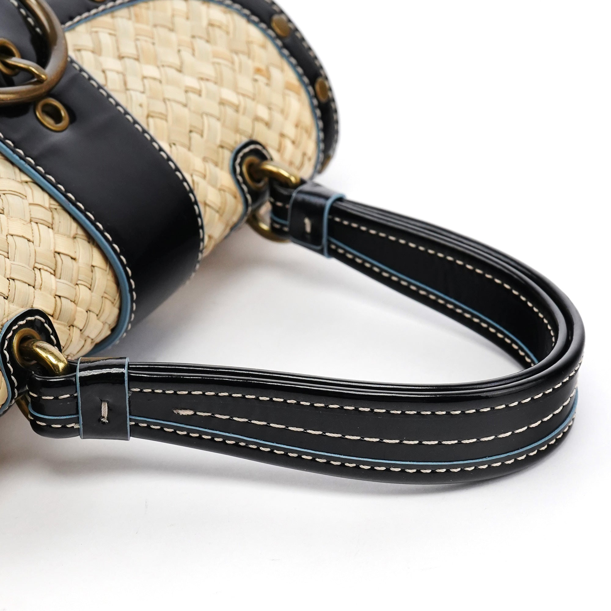6274 Beige Black Woven Soho Top Handle Bag