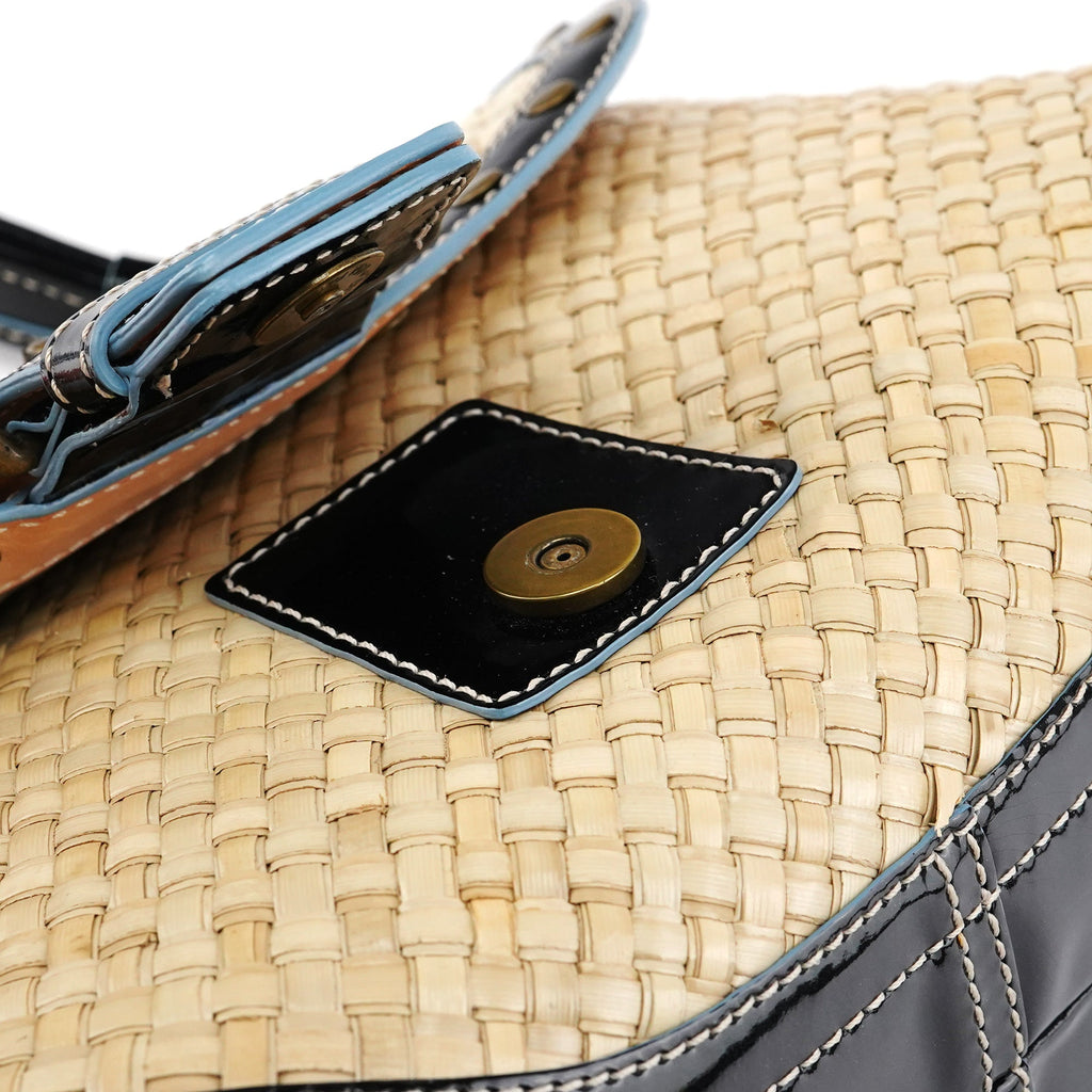 6274 Beige Black Woven Soho Top Handle Bag