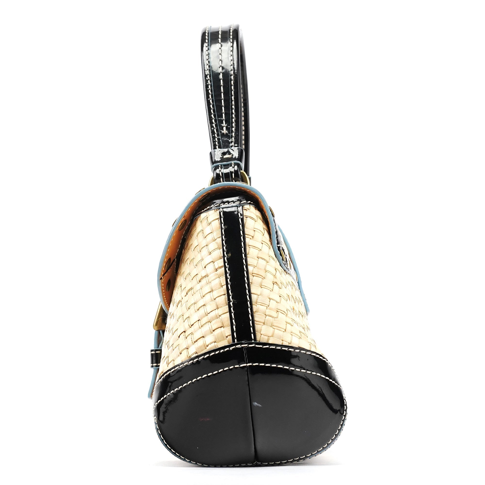 6274 Beige Black Woven Soho Top Handle Bag
