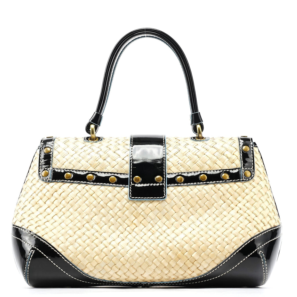 6274 Beige Black Woven Soho Top Handle Bag