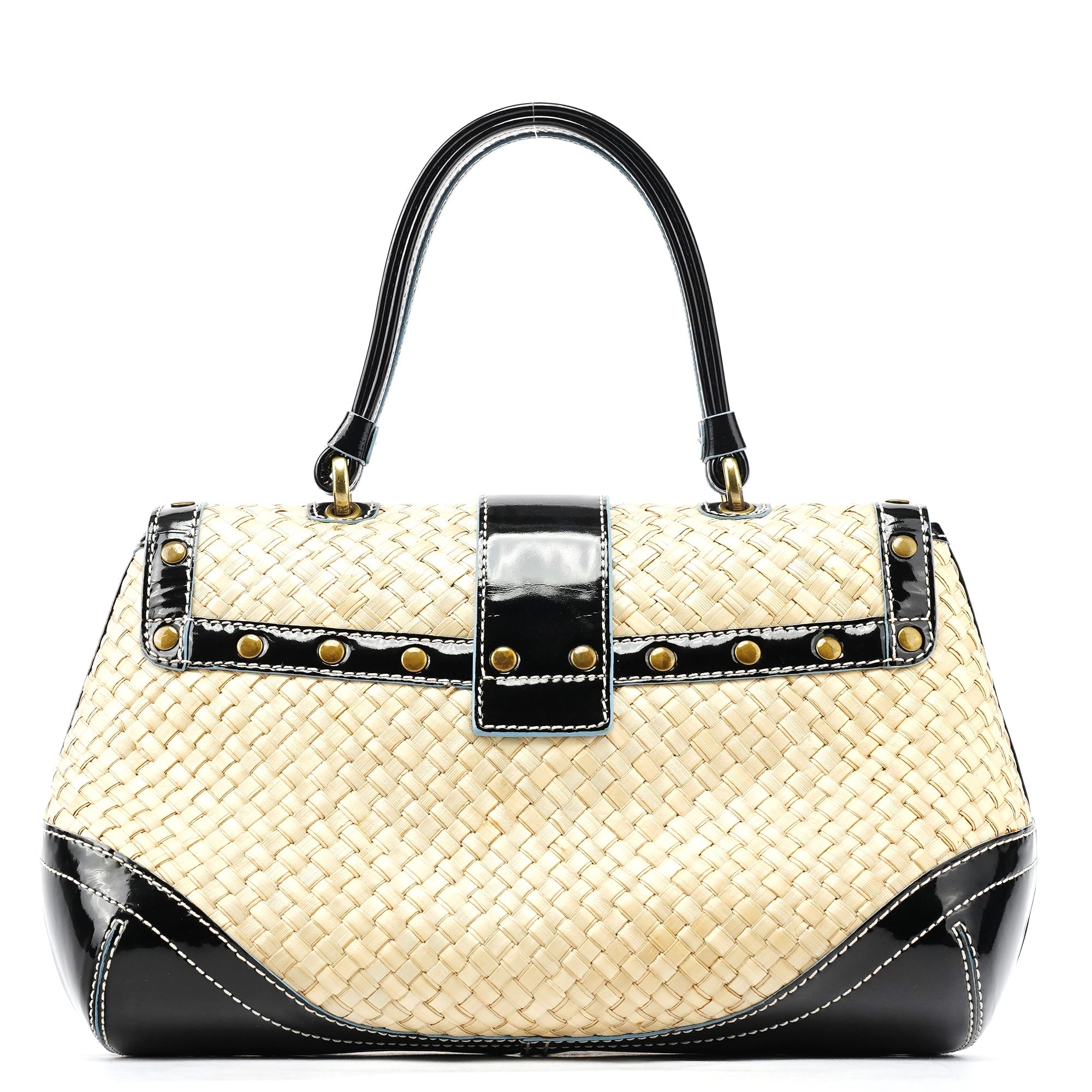 6274 Beige Black Woven Soho Top Handle Bag