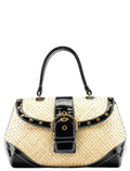 6274 Beige Black Woven Soho Top Handle Bag