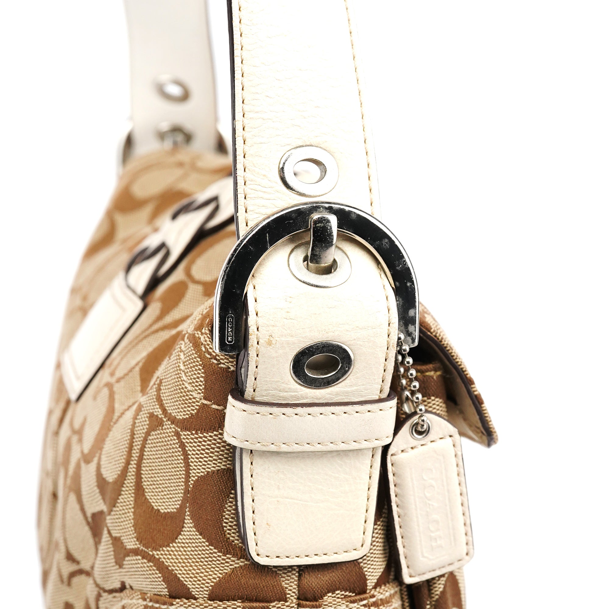 6314 Beige White Soho Shoulder Bag