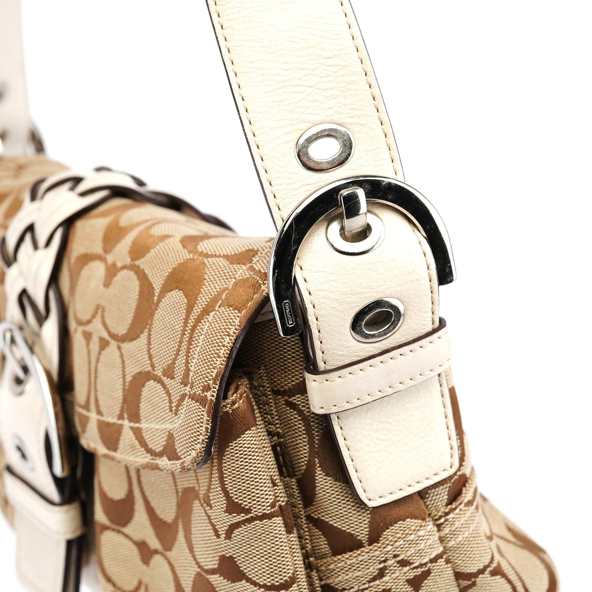 6314 Beige White Soho Shoulder Bag