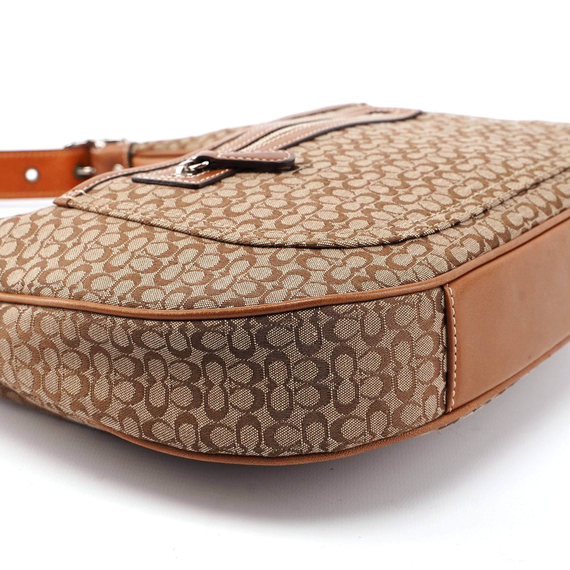 6343 Beige Signature C Crescent Shoulder Bag