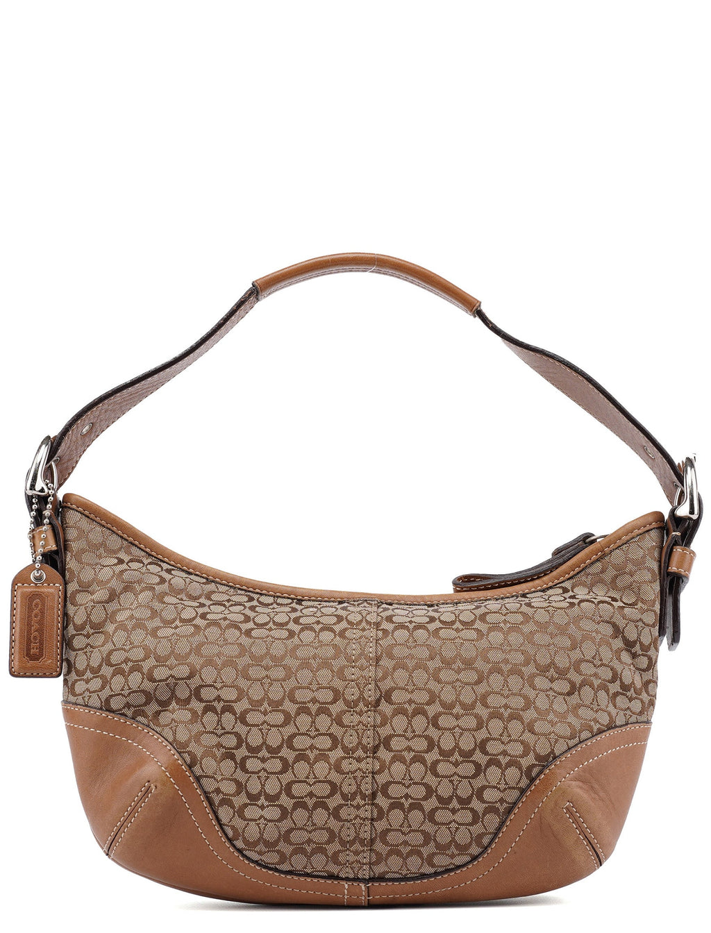 6351 Beige Signature C Crescent Shoulder Bag