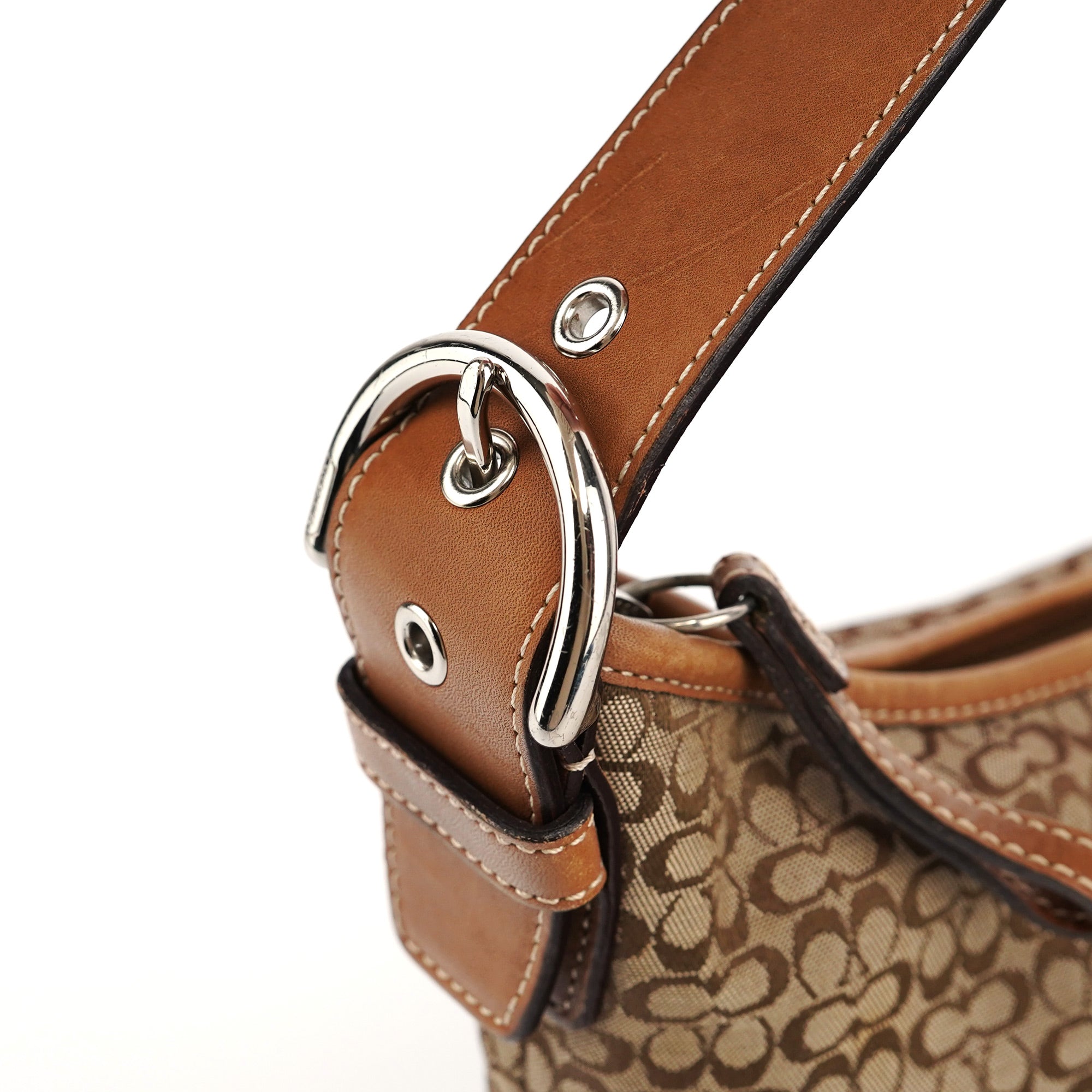 6351 Beige Signature C Crescent Shoulder Bag