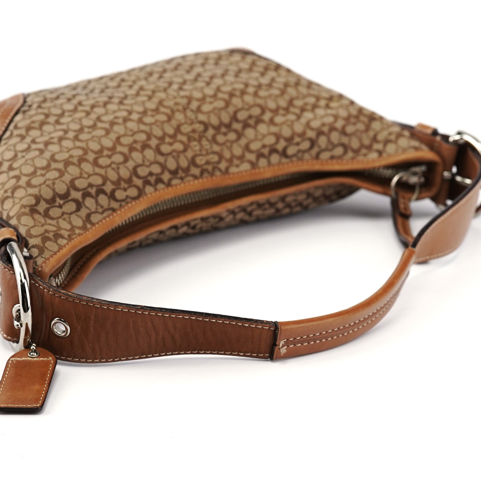6351 Beige Signature C Crescent Shoulder Bag