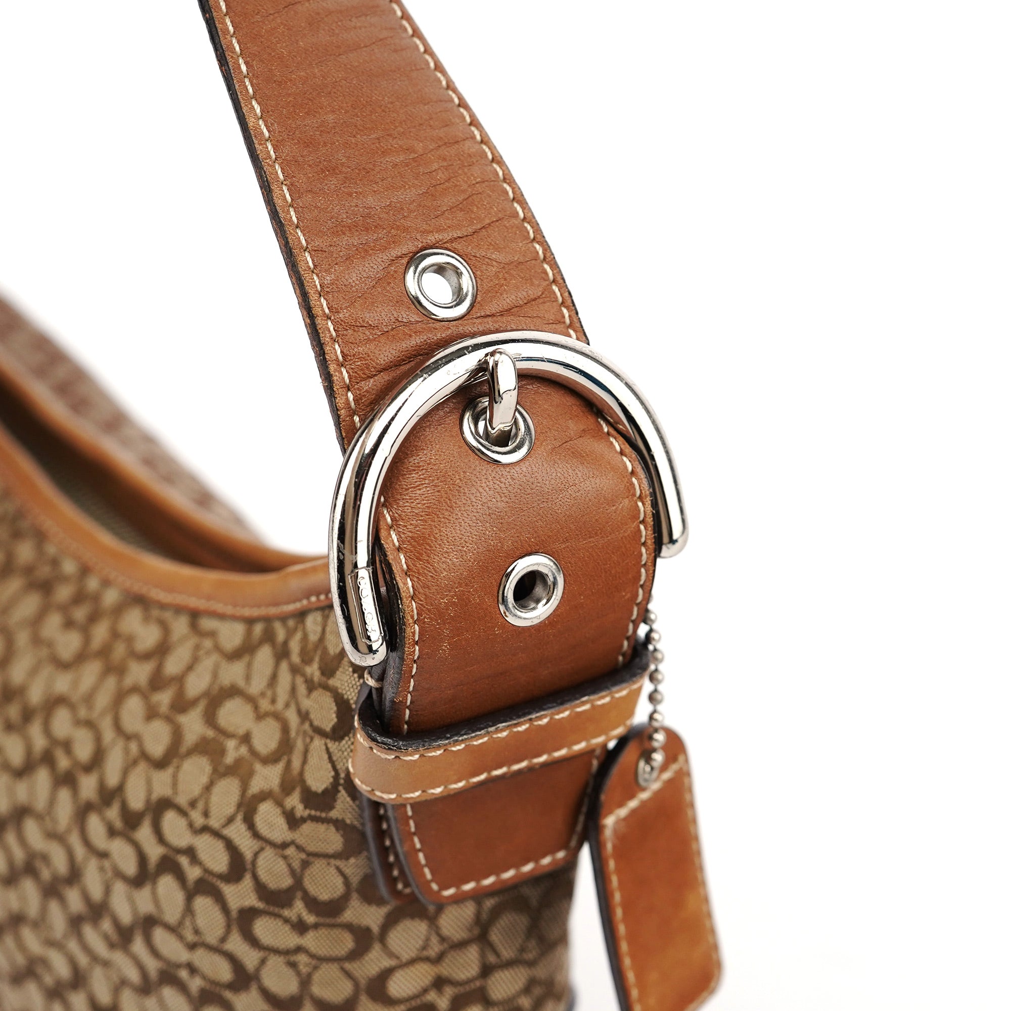 6351 Beige Signature C Crescent Shoulder Bag