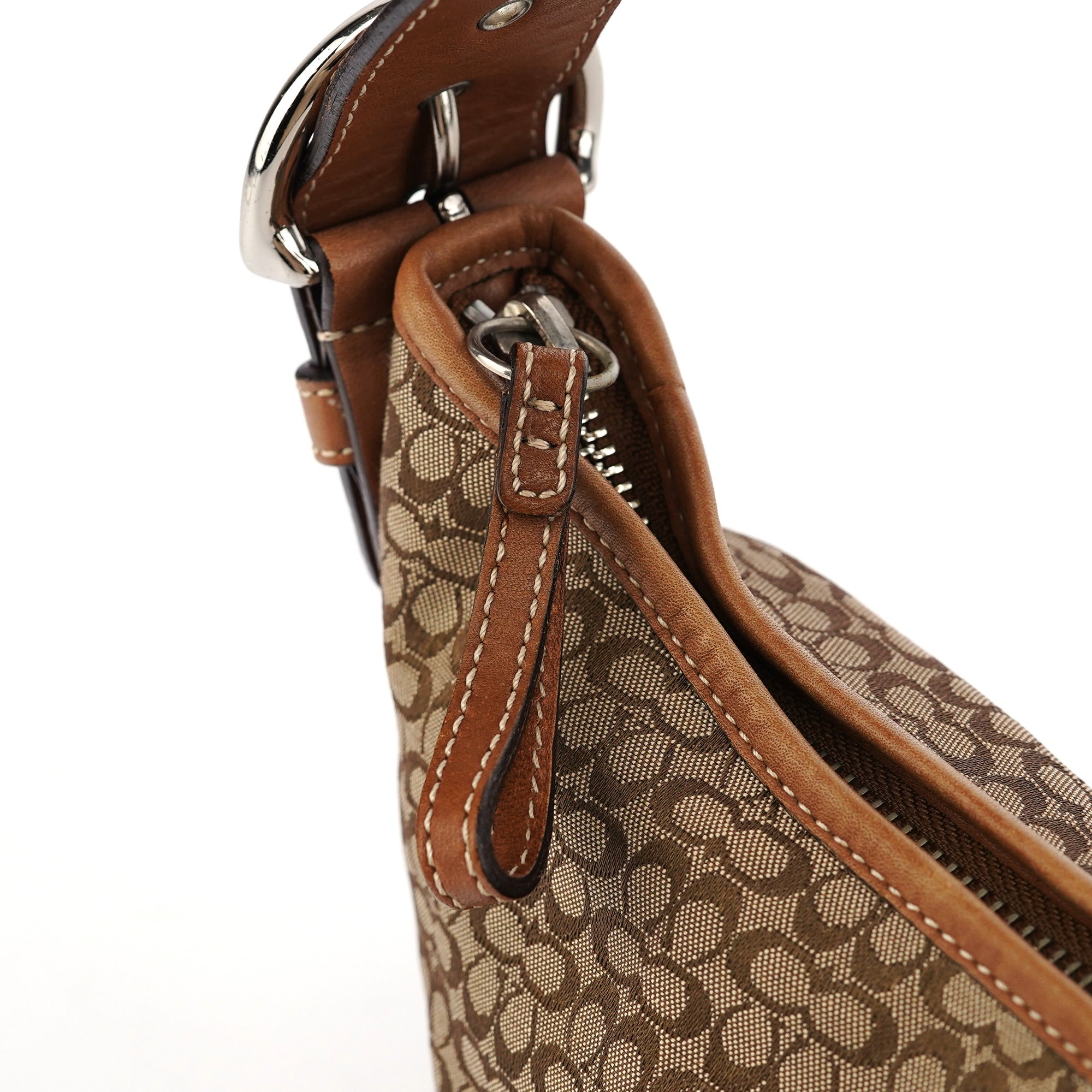 6351 Beige Signature C Crescent Shoulder Bag