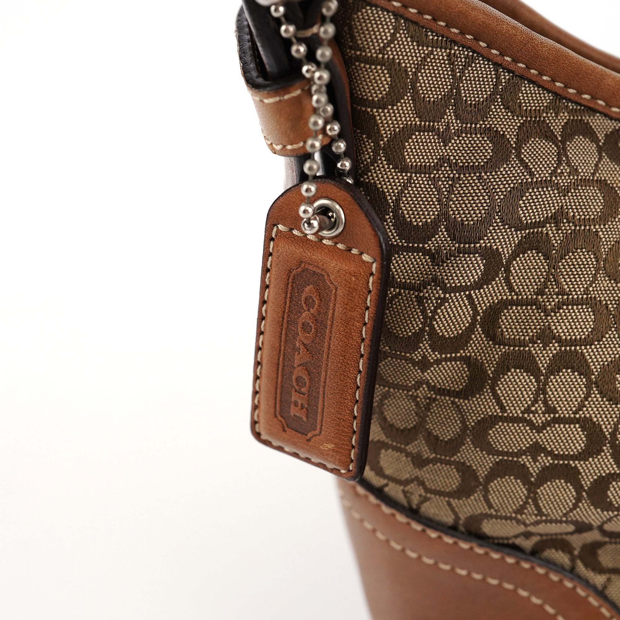 6351 Beige Signature C Crescent Shoulder Bag