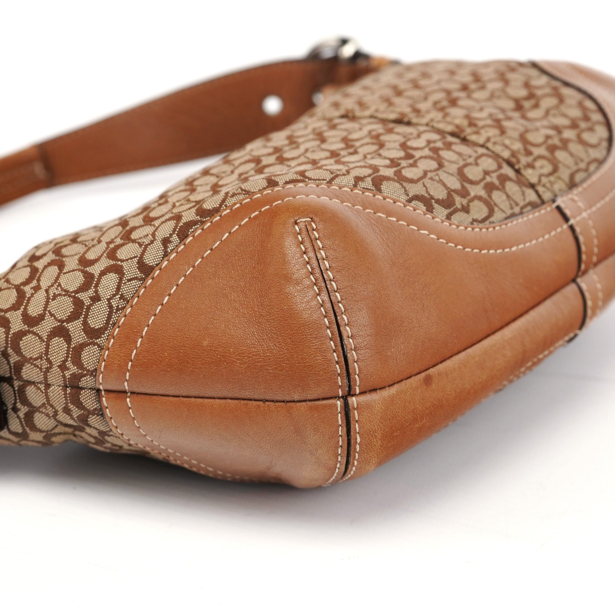 6351 Beige Signature C Crescent Shoulder Bag