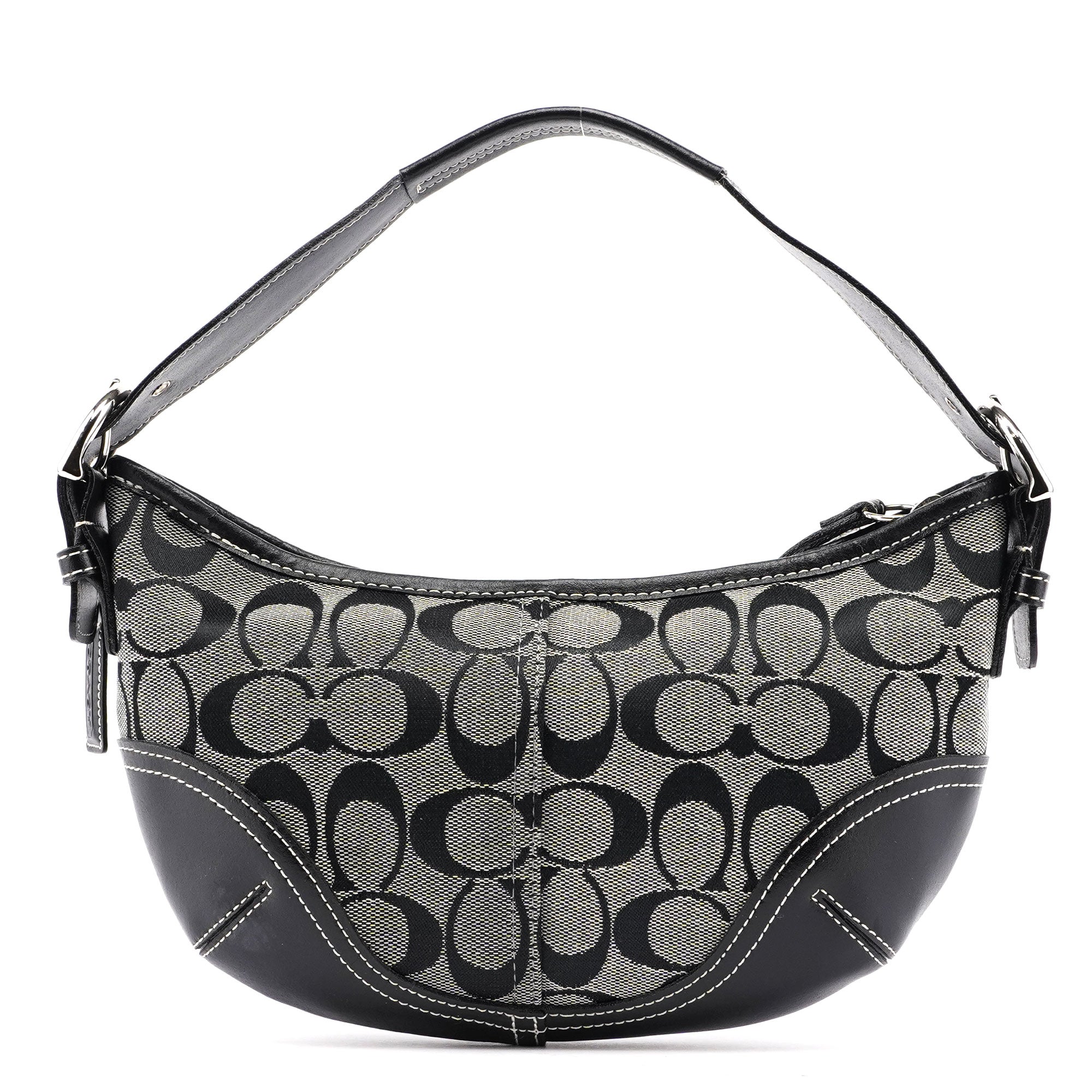 6351 Grey Signature C Rounded Shoulder Bag