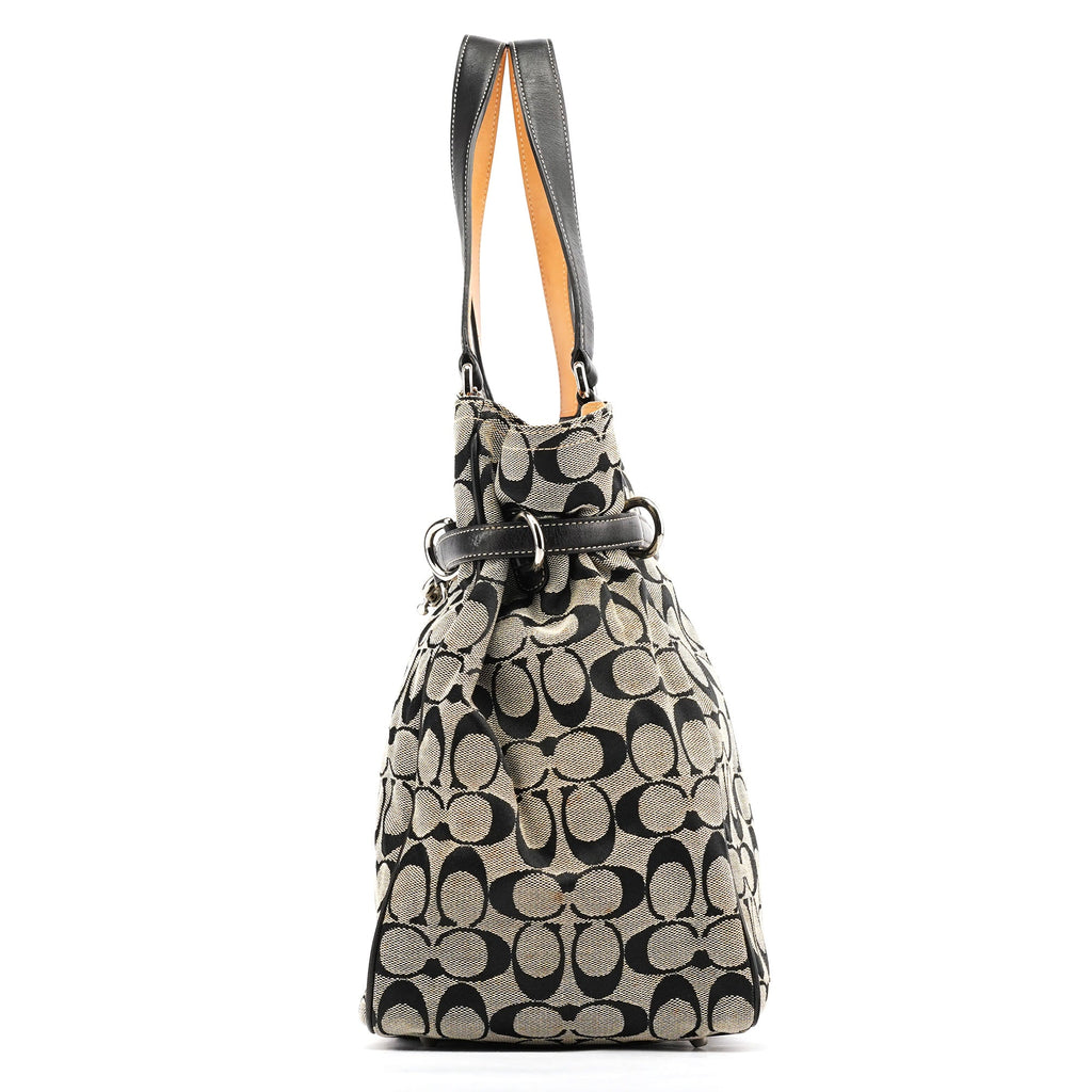 6352 Grey Black Signature Tote Bag