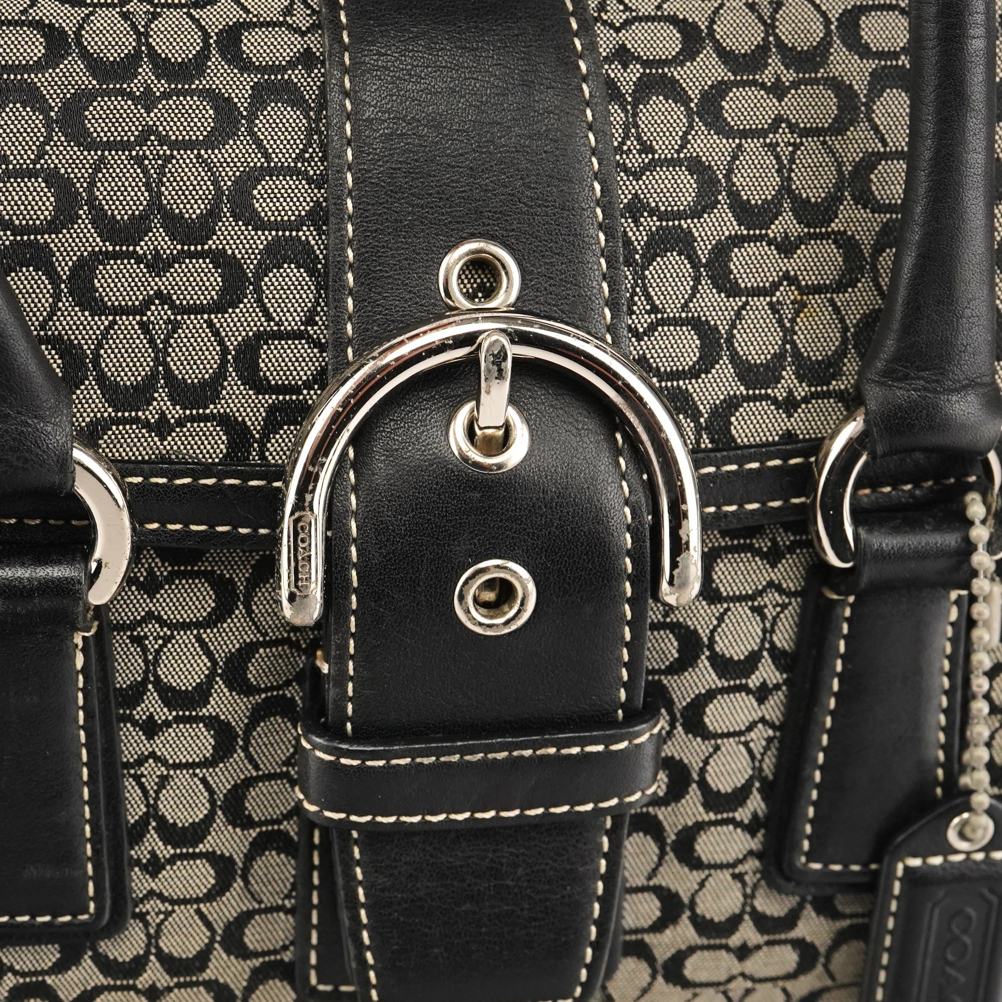 6819 Grey Black Signature Soho Boston Bag