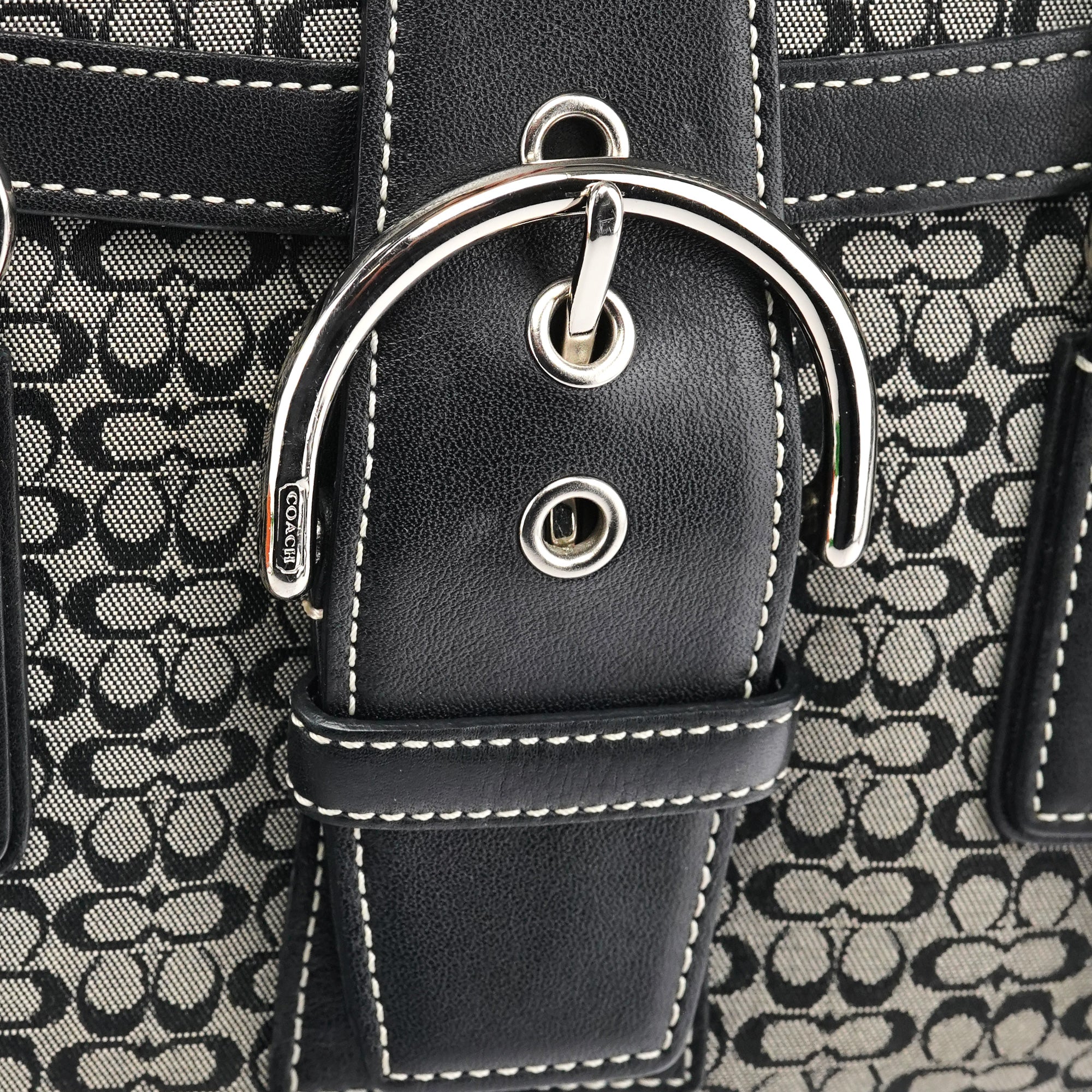 6821 Beige Black Signature Soho Tote Bag