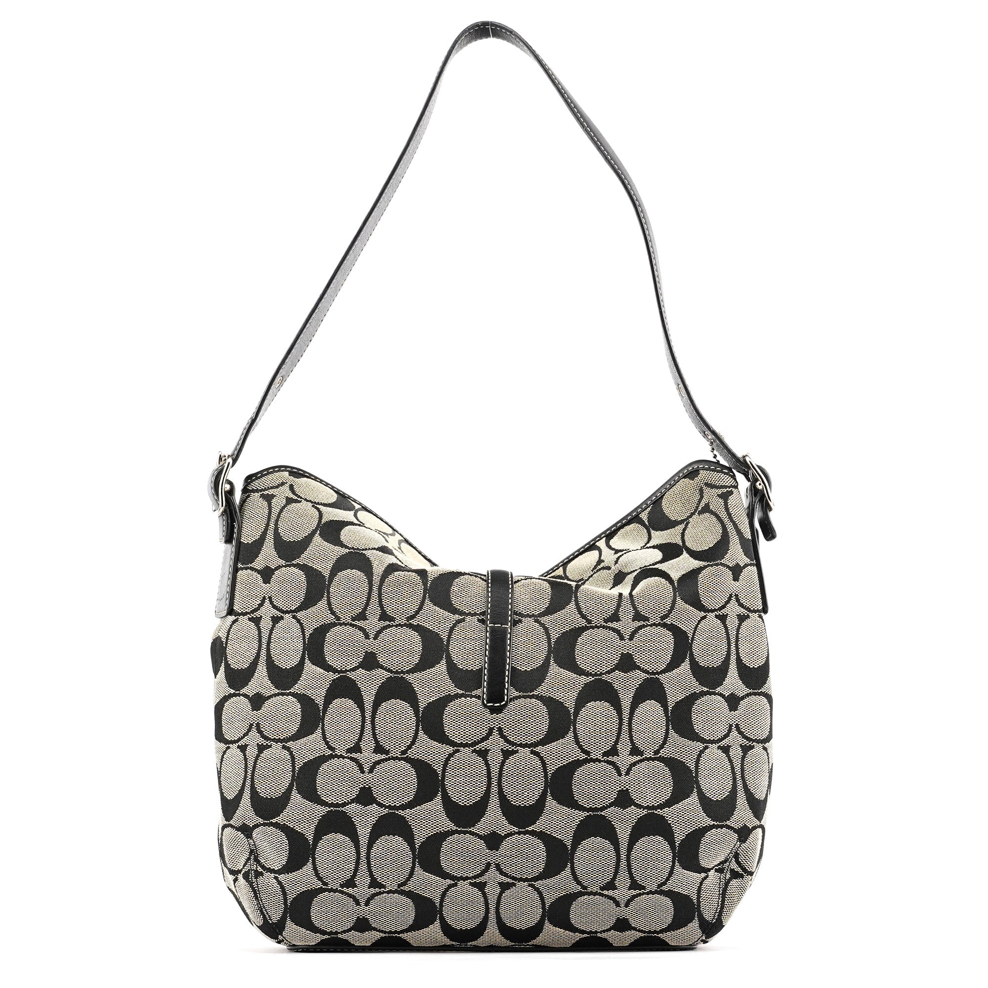6845 Grey Black Signature Soft Clip Shoulder Bag