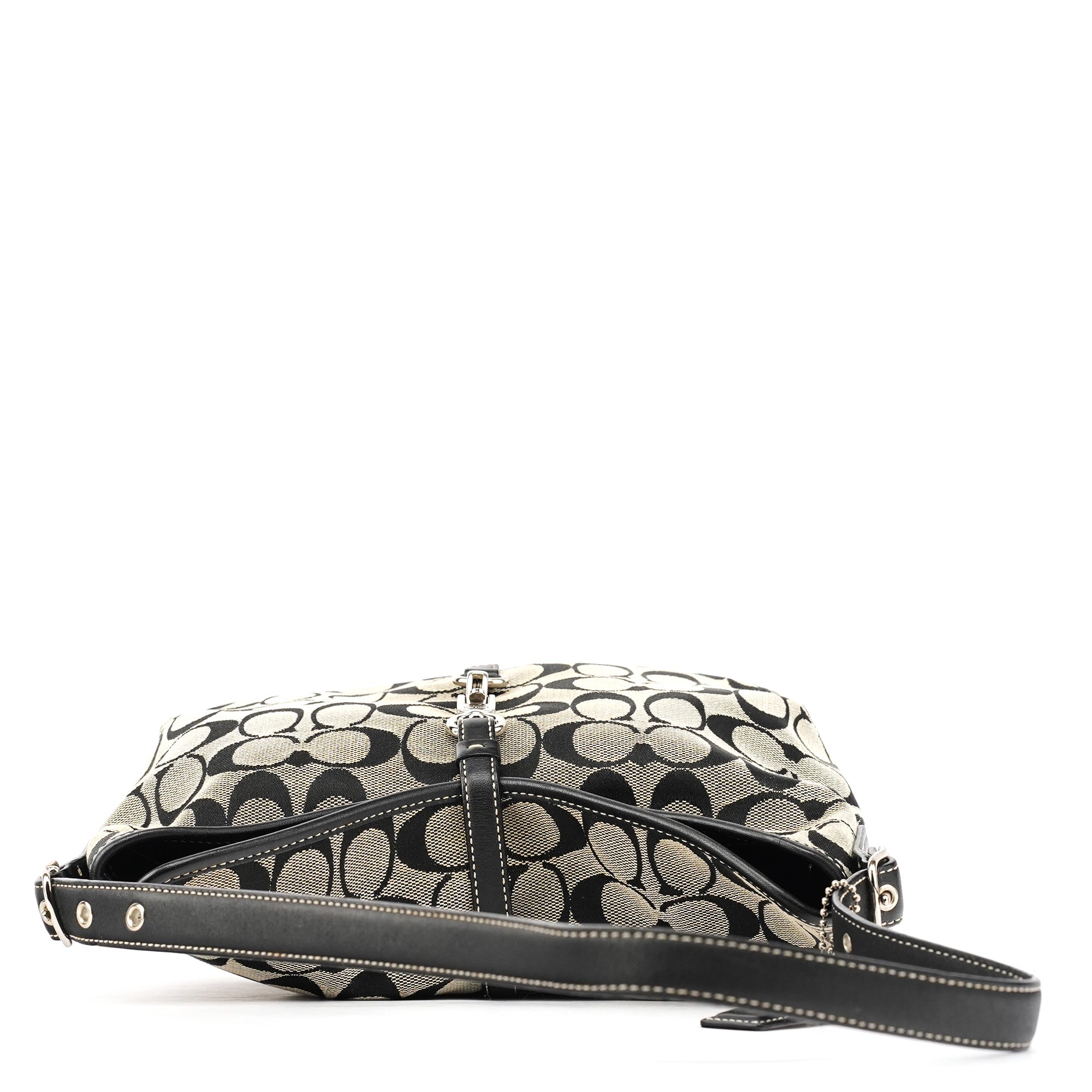 6845 Grey Black Signature Soft Clip Shoulder Bag