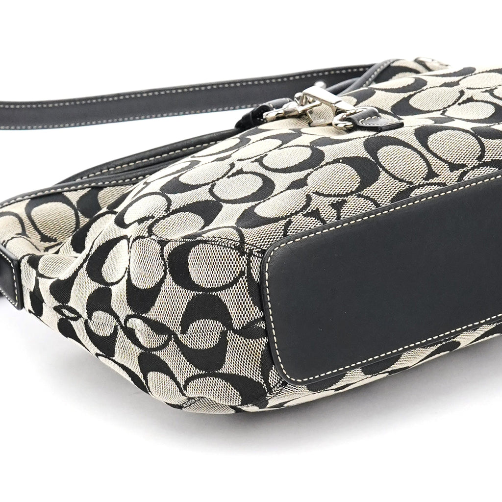 6845 Grey Black Signature Soft Clip Shoulder Bag