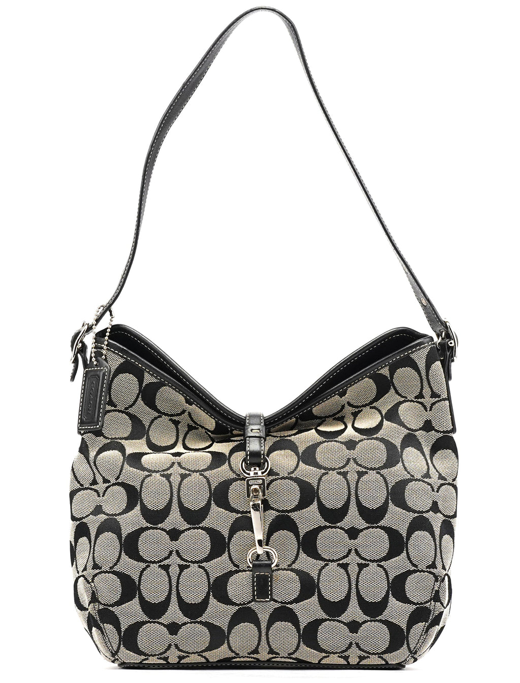 6845 Grey Black Signature Soft Clip Shoulder Bag