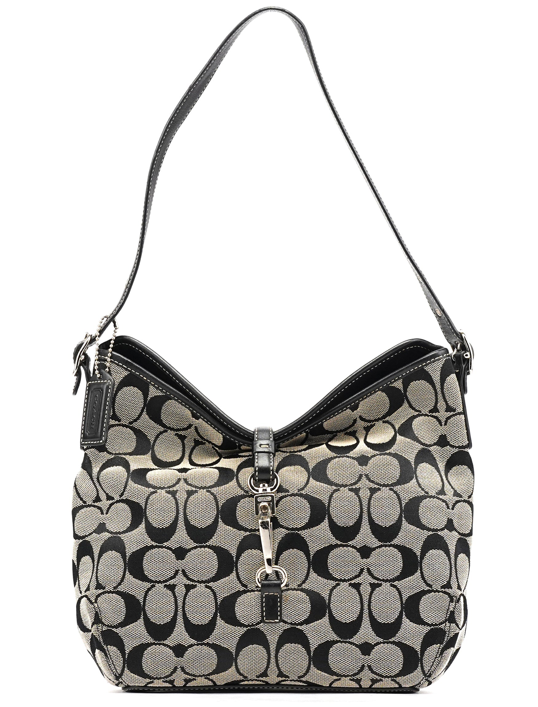 6845 Grey Black Signature Soft Clip Shoulder Bag