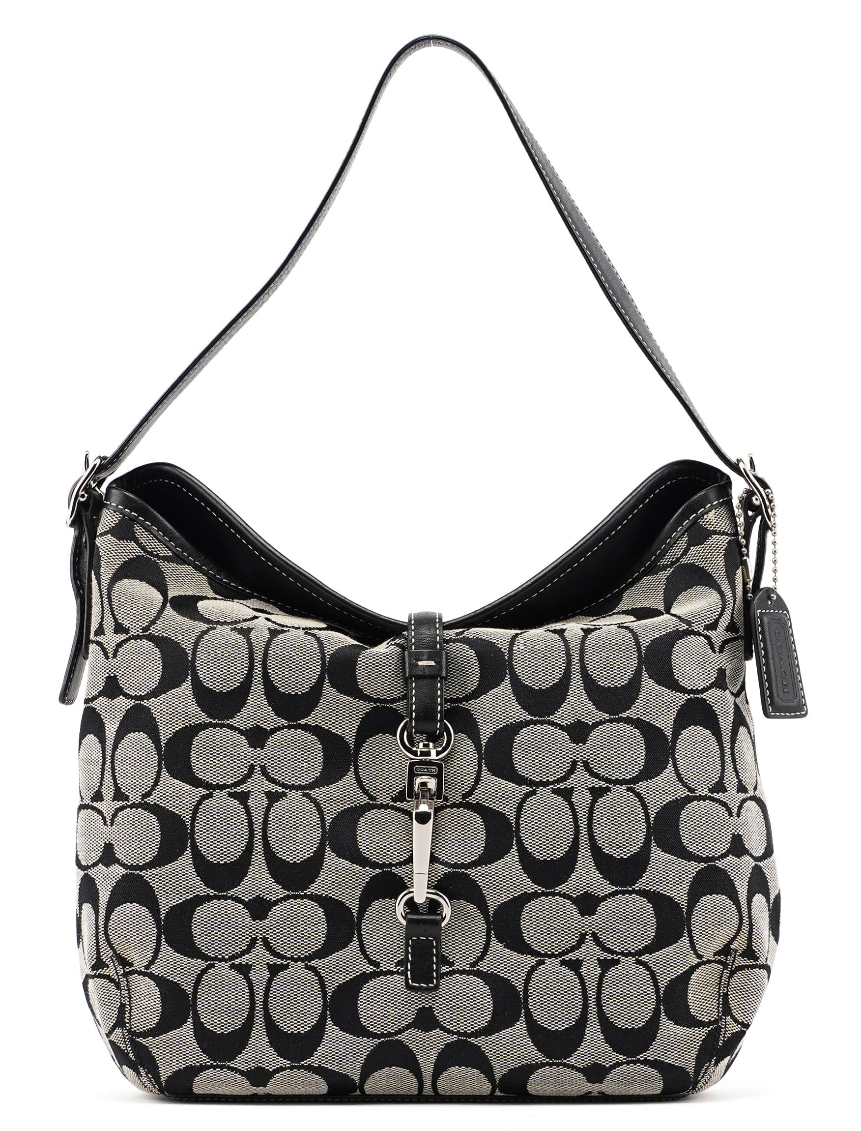 6845 Grey Signature C Clasp Hobo Shoulder Bag