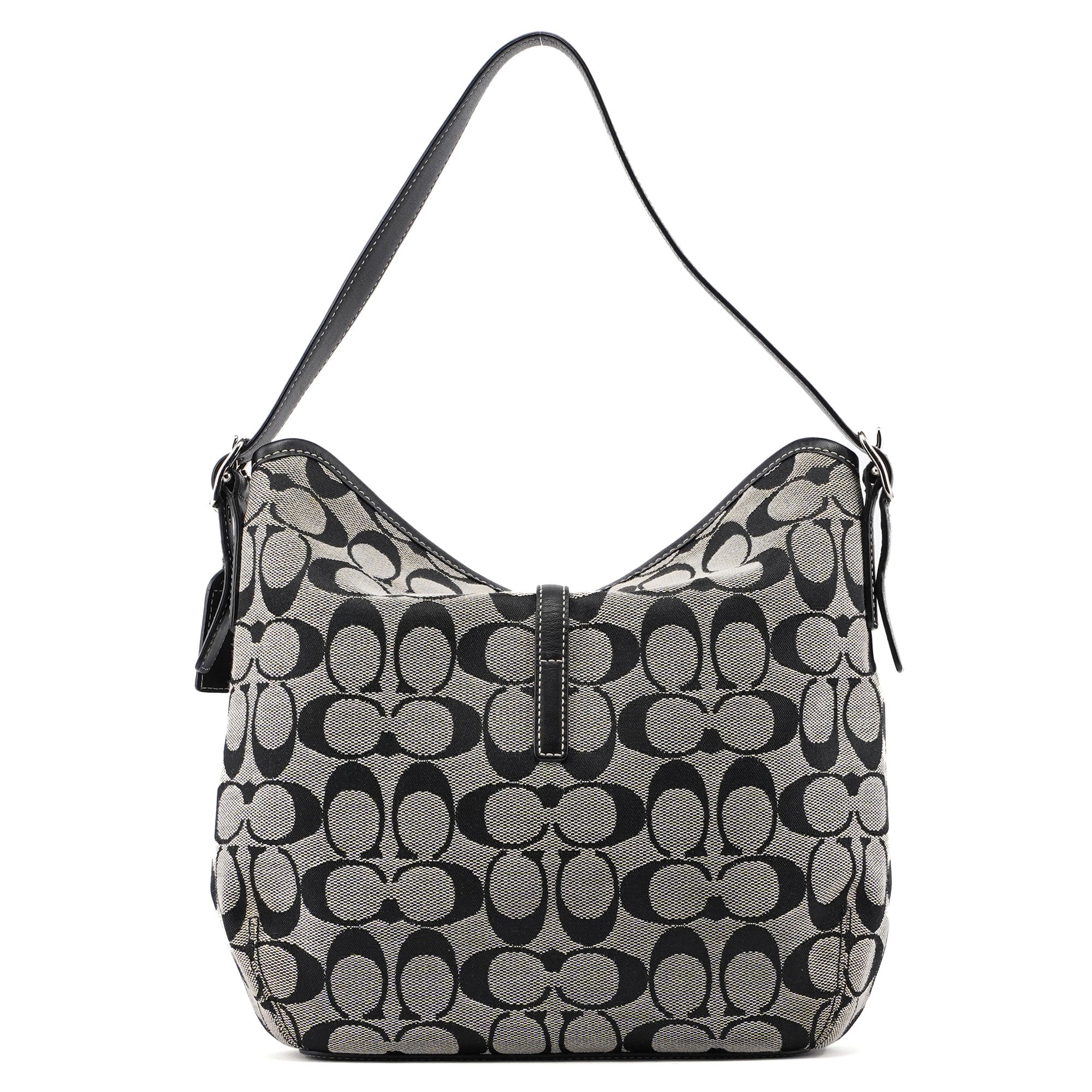 6845 Grey Signature C Clasp Hobo Shoulder Bag