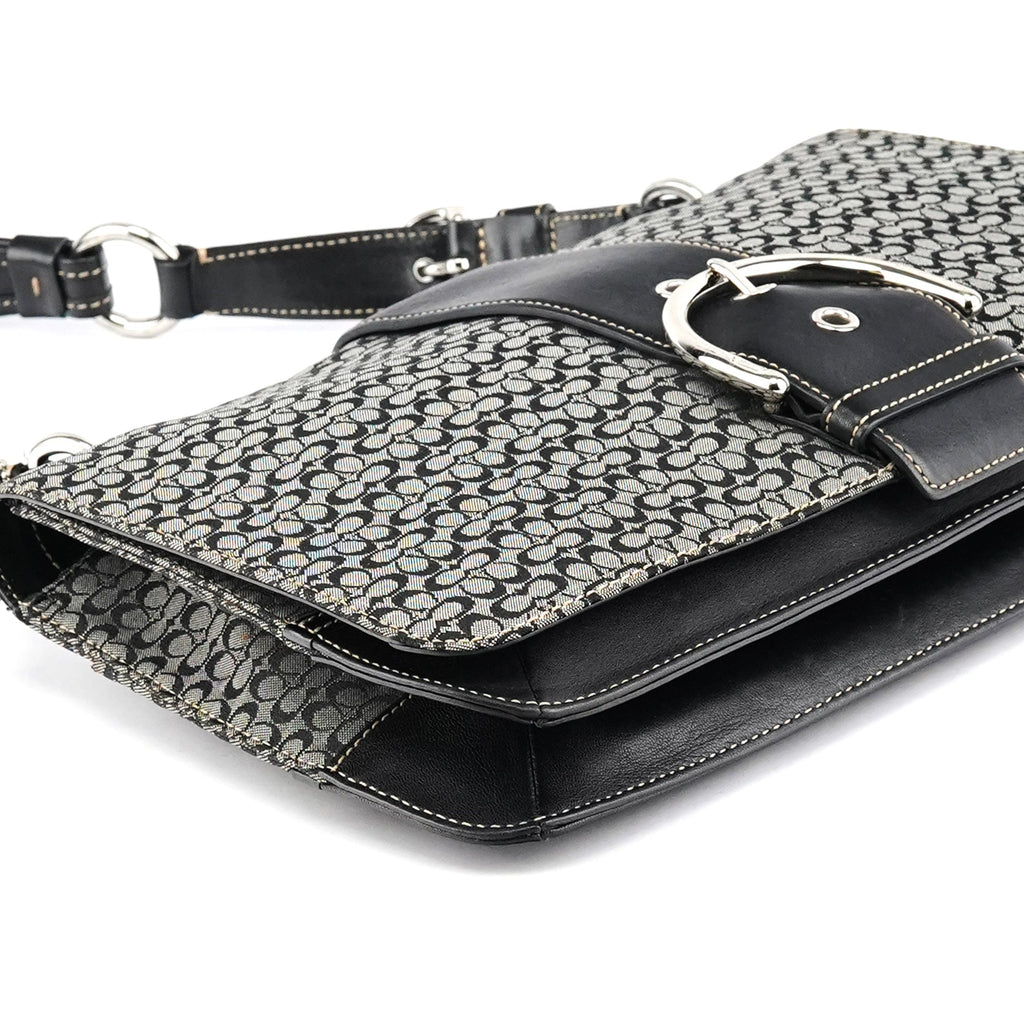 7076 Grey Black Signature Soho Top Handle Bag