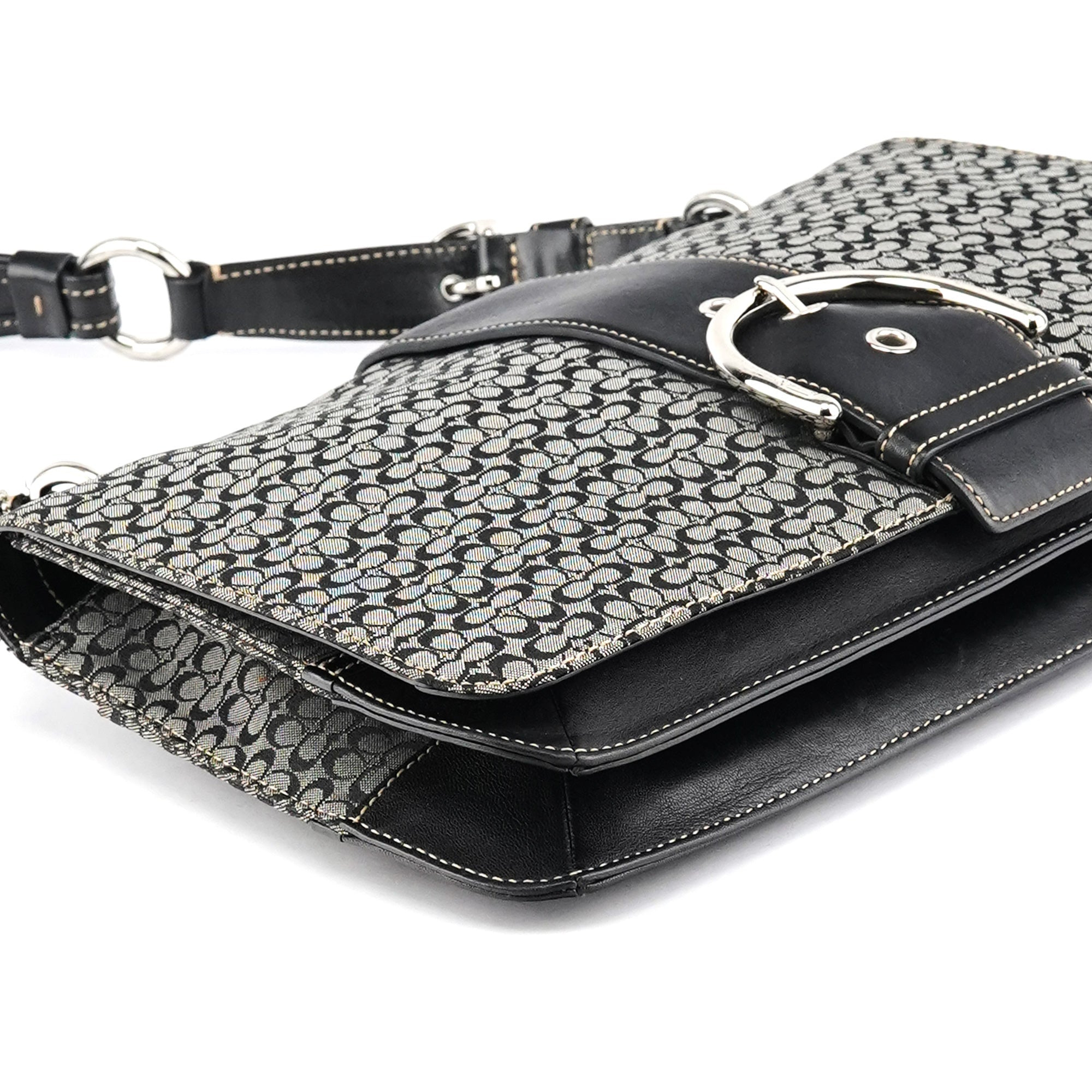 7076 Grey Black Signature Soho Top Handle Bag
