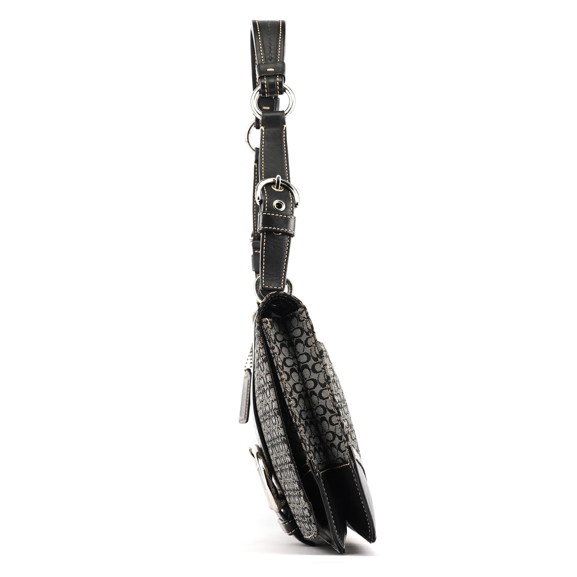 7076 Grey Black Signature Soho Top Handle Bag