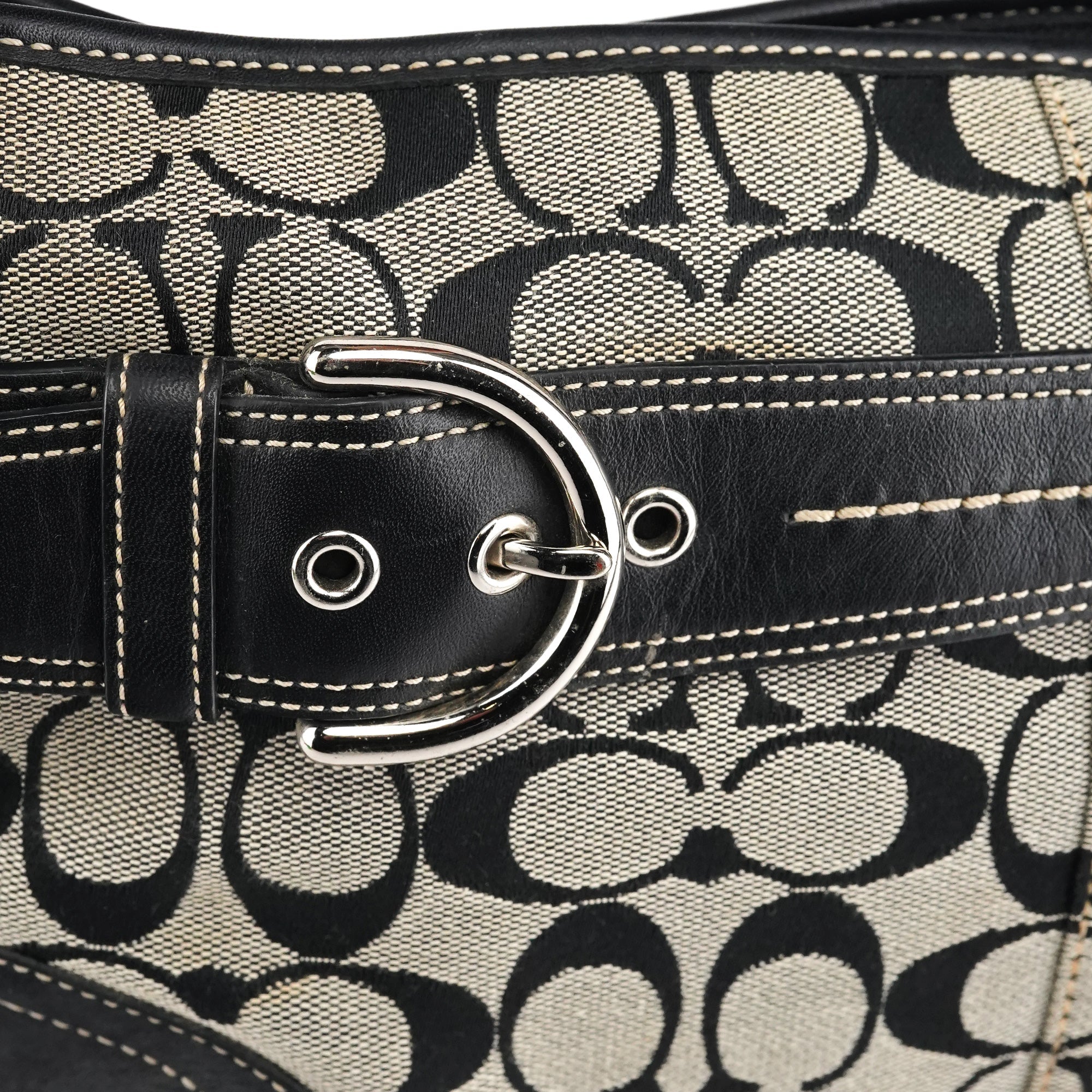 7077 Grey Black Signature 2-Way Shoulder Bag