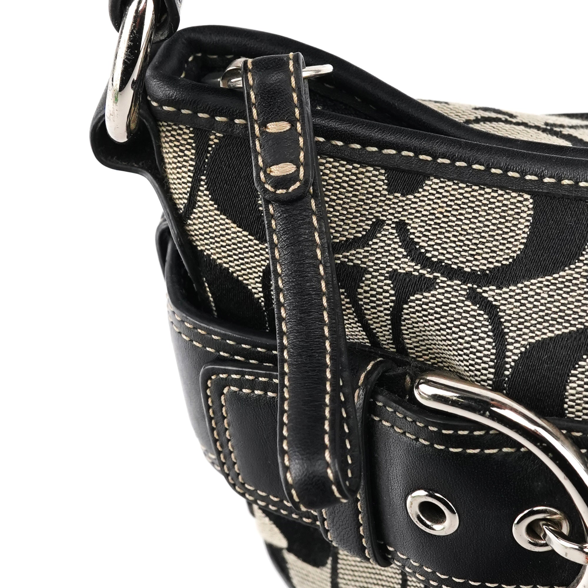 7077 Grey Black Signature 2-Way Shoulder Bag