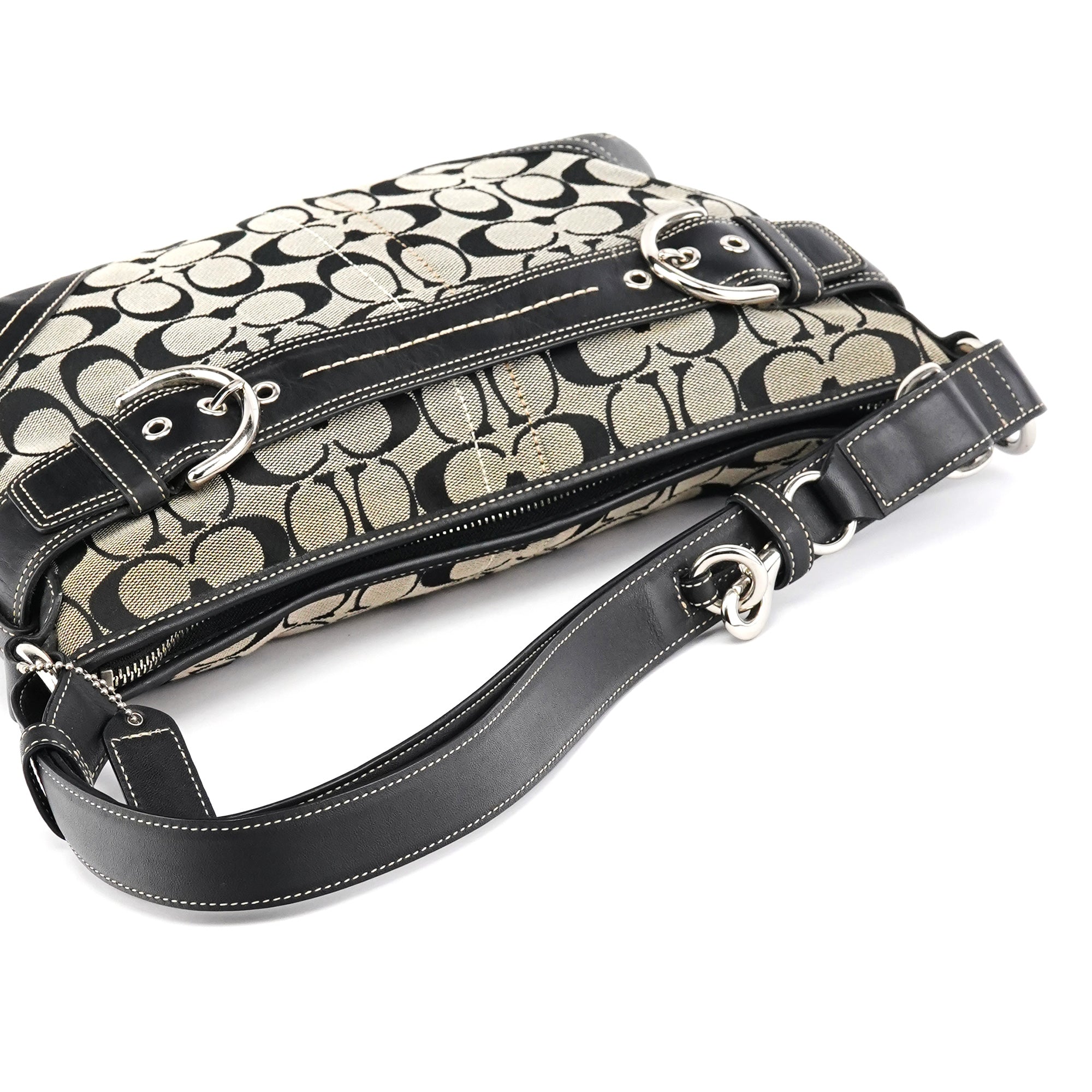 7077 Grey Black Signature 2-Way Shoulder Bag