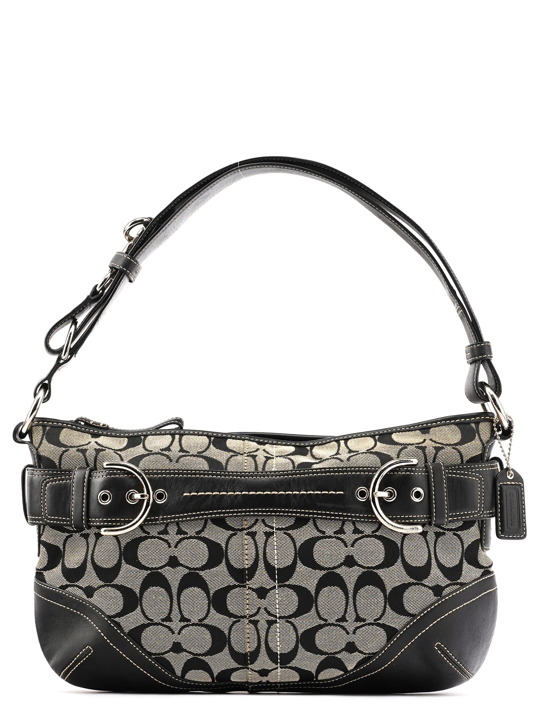 7077 Grey Black Signature 2-Way Shoulder Bag
