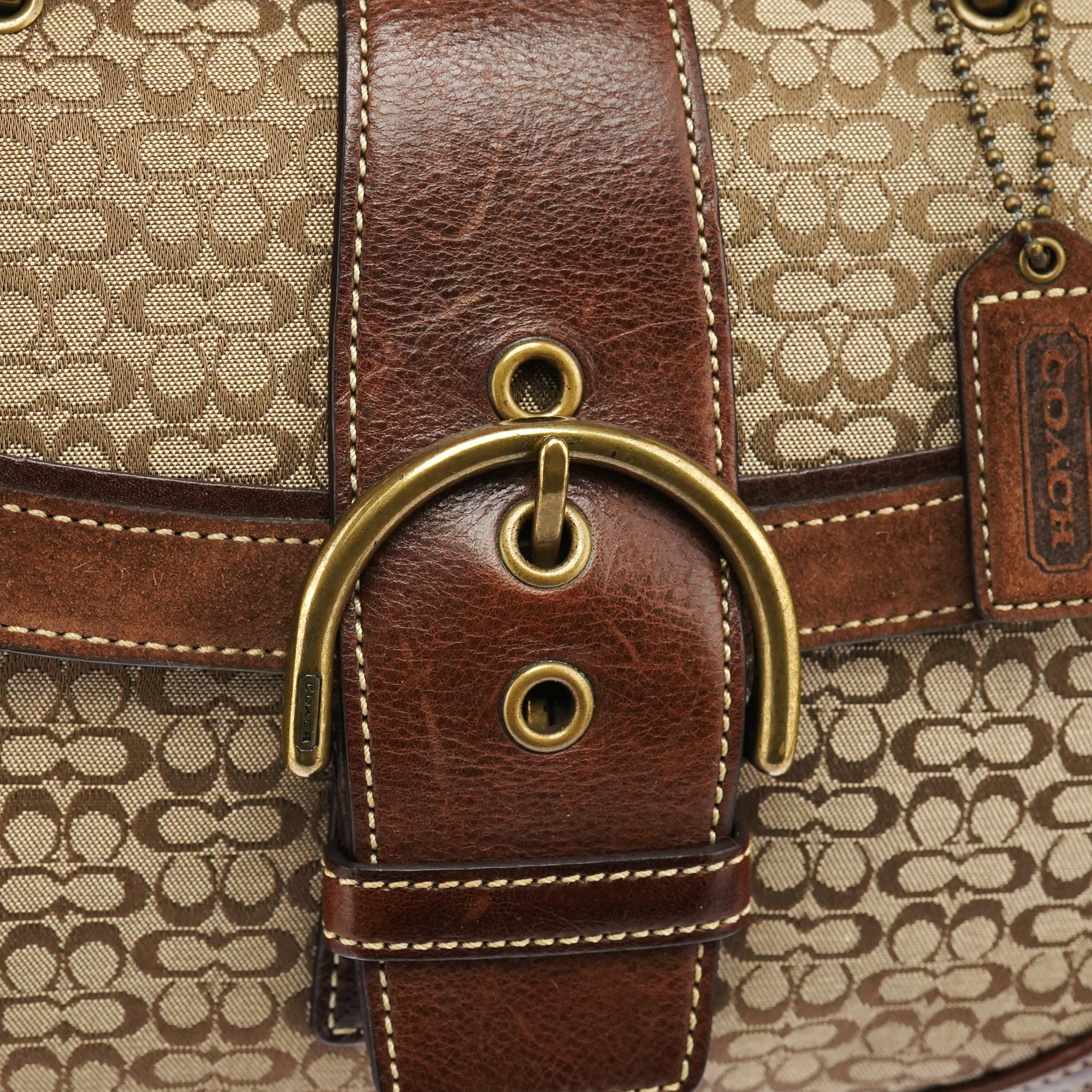 7078 Beige Brown Suede Soho Top Handle Bag