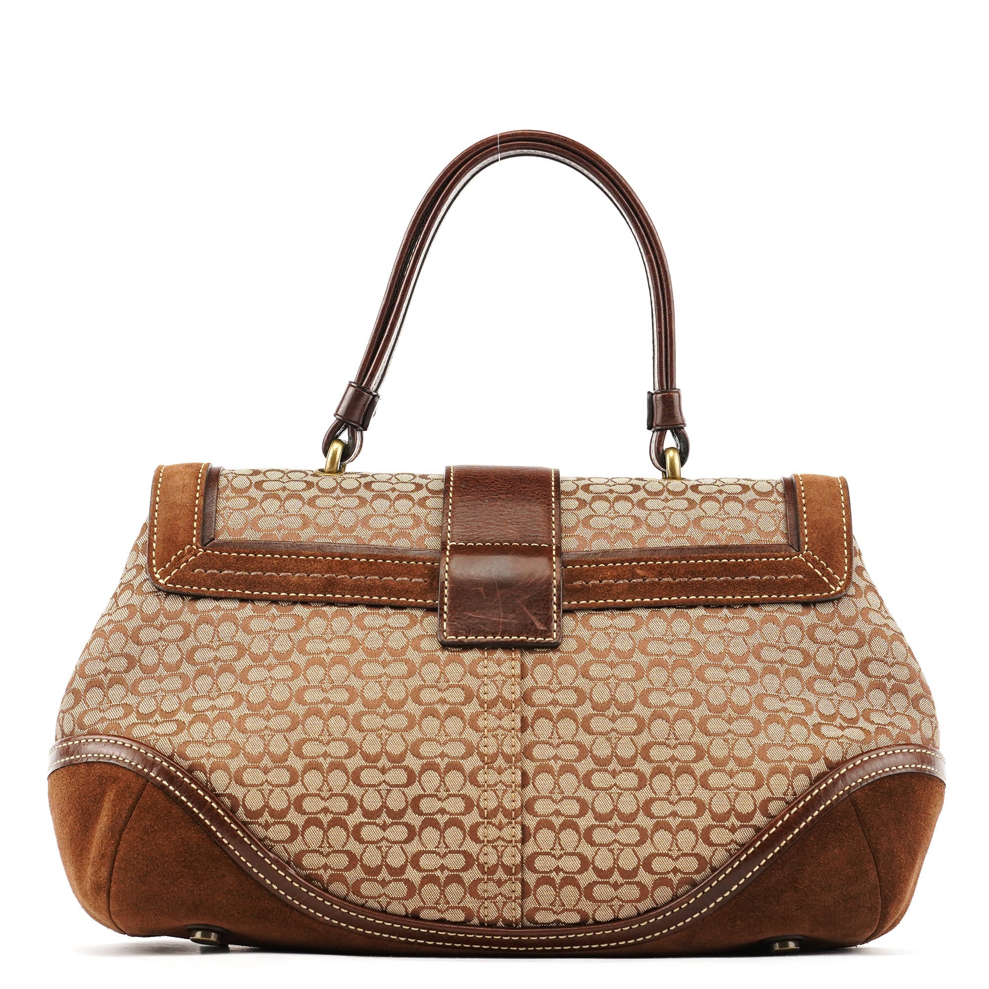 7078 Beige Brown Suede Soho Top Handle Bag