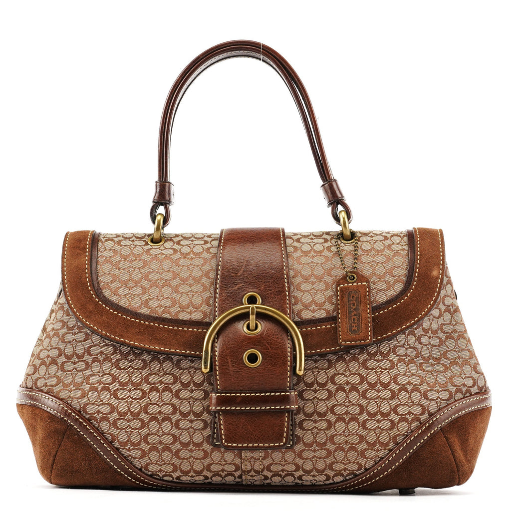 7078 Beige Brown Suede Soho Top Handle Bag