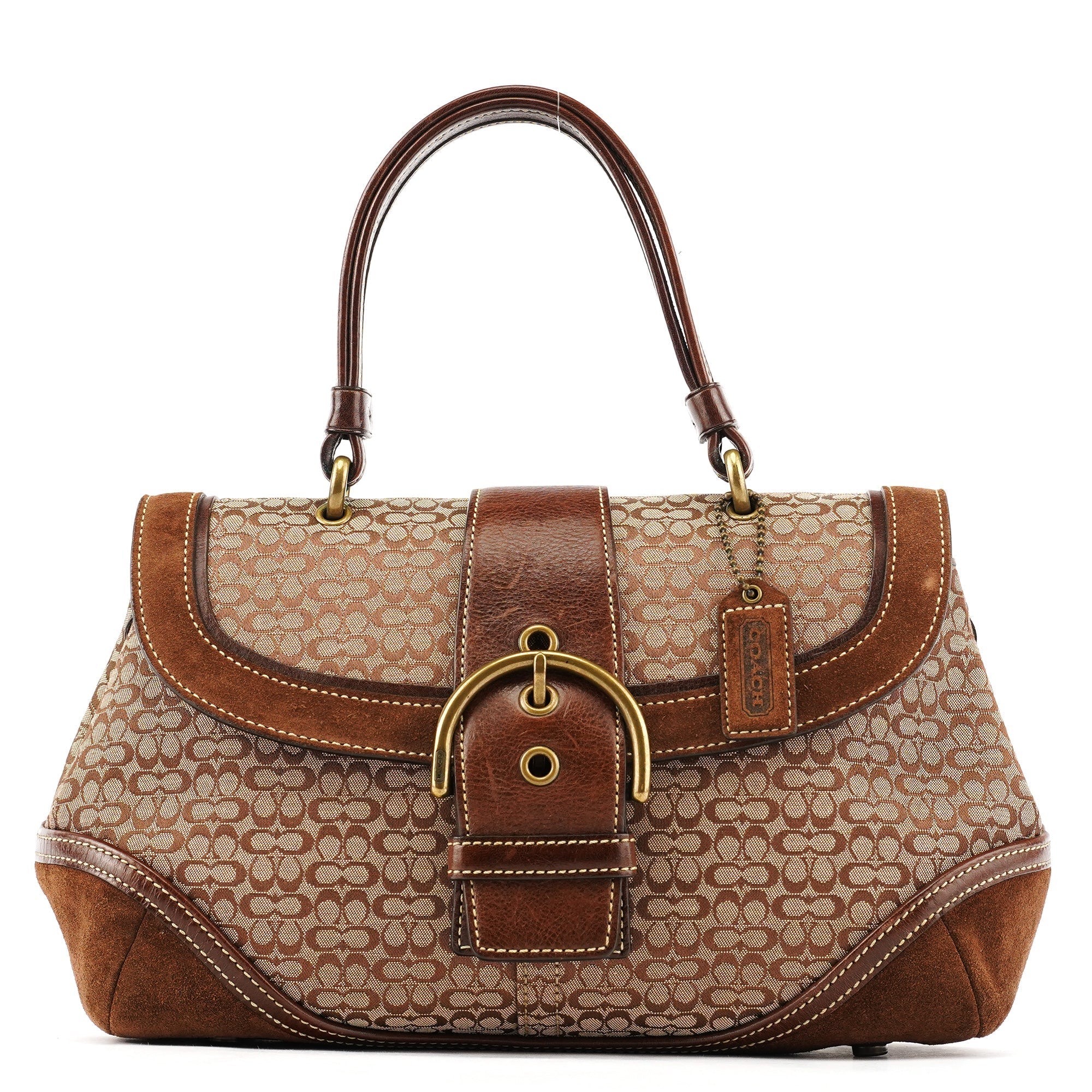 7078 Beige Brown Suede Soho Top Handle Bag