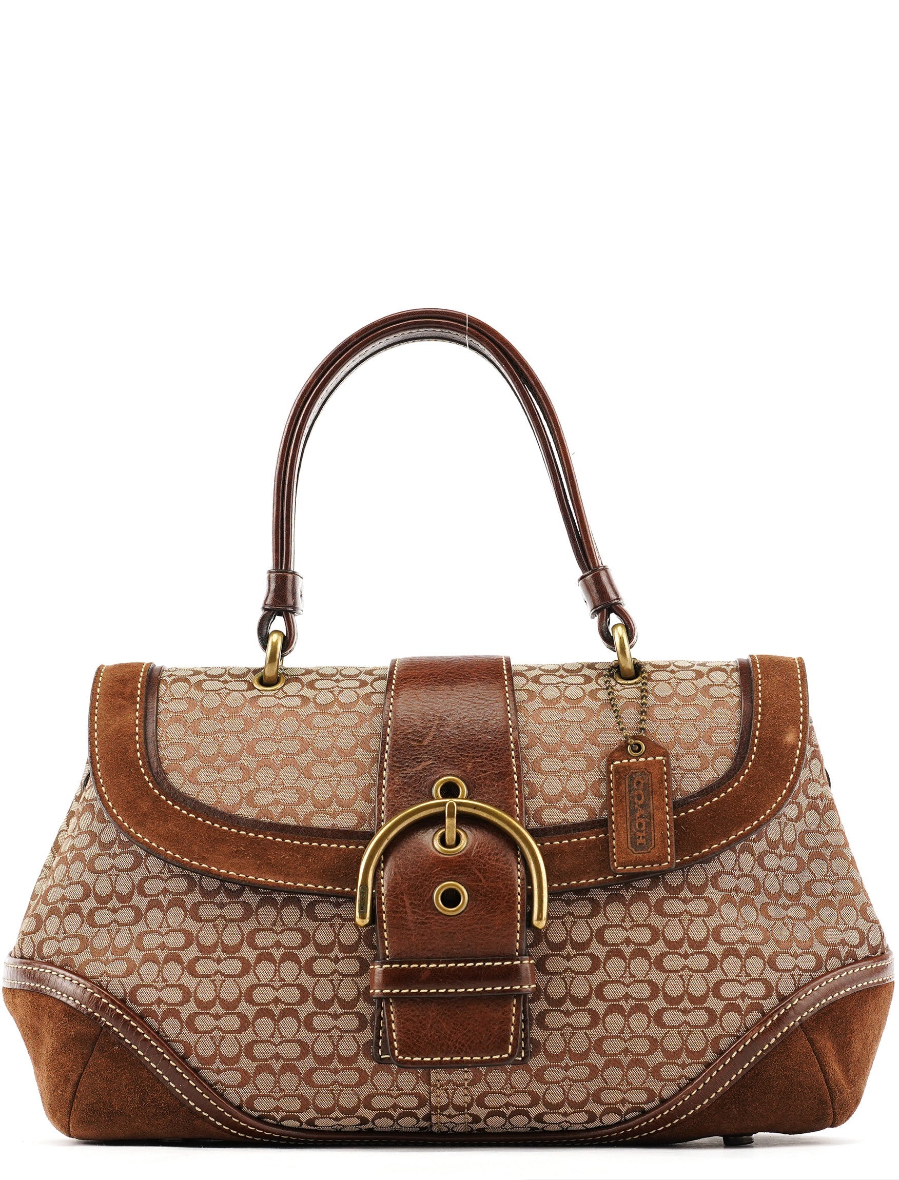 7078 Beige Brown Suede Soho Top Handle Bag