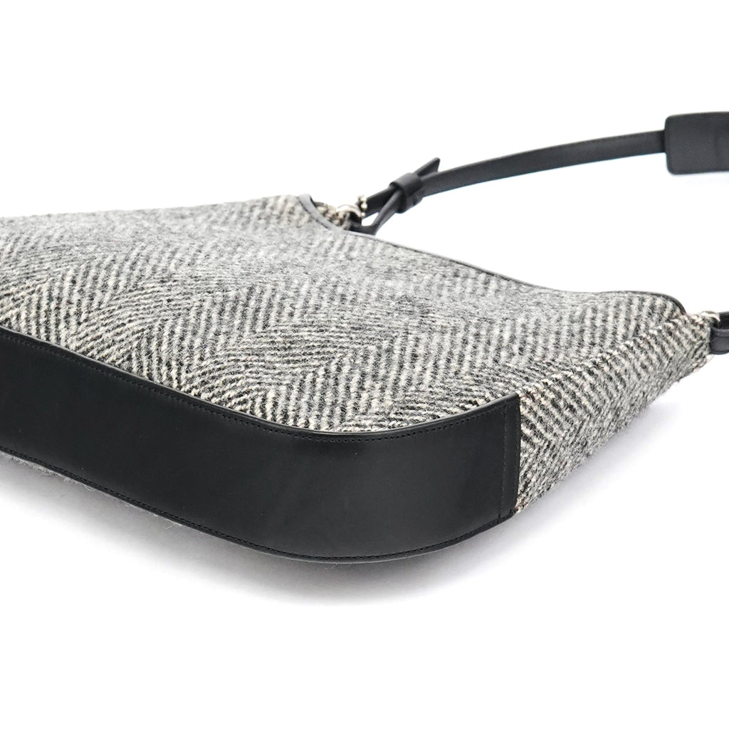 8121 Grey Herringbone Wool Shoulder Bag