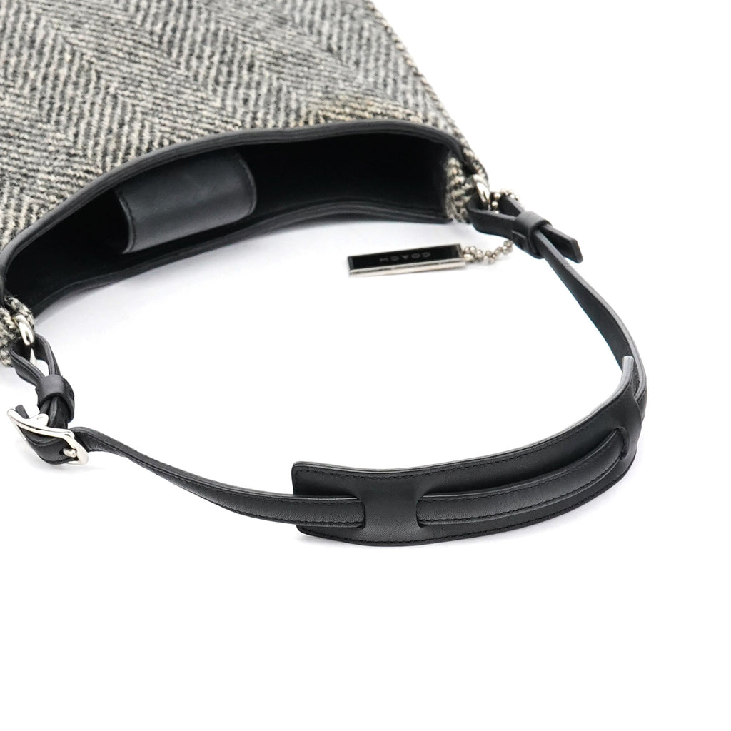 8121 Grey Herringbone Wool Shoulder Bag
