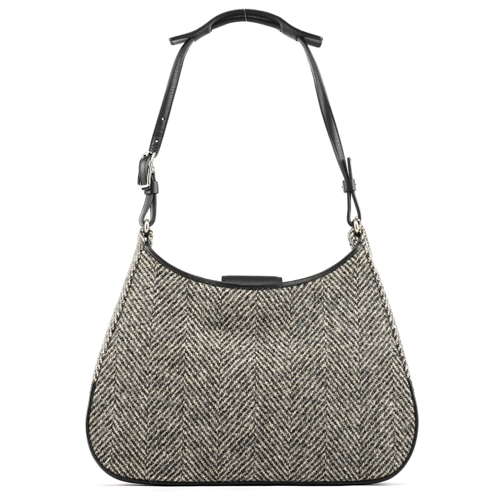 8121 Grey Herringbone Wool Shoulder Bag