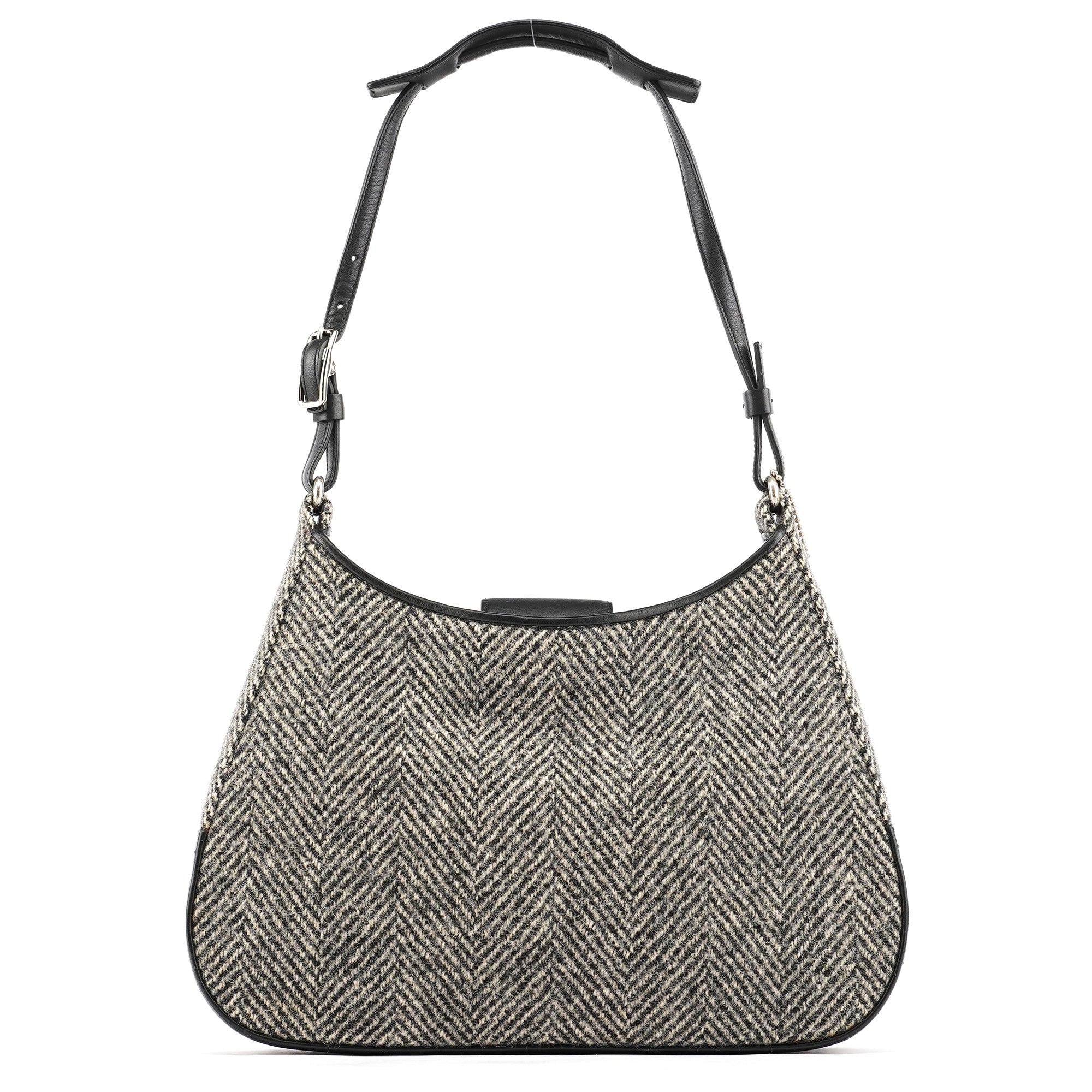 8121 Grey Herringbone Wool Shoulder Bag