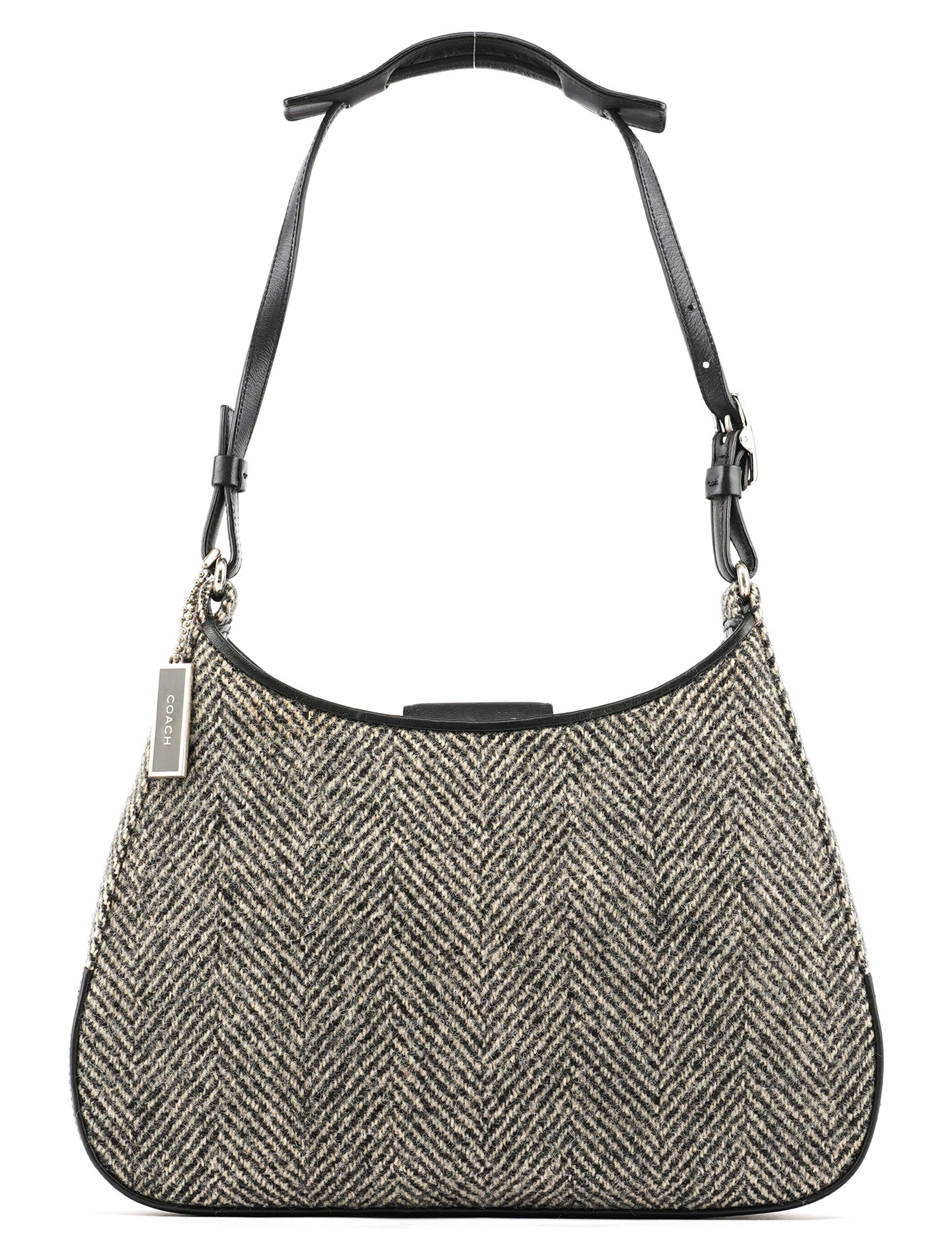 8121 Grey Herringbone Wool Shoulder Bag