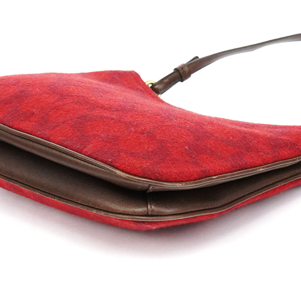 8307 Red Signature Monogram Wool Shoulder Bag