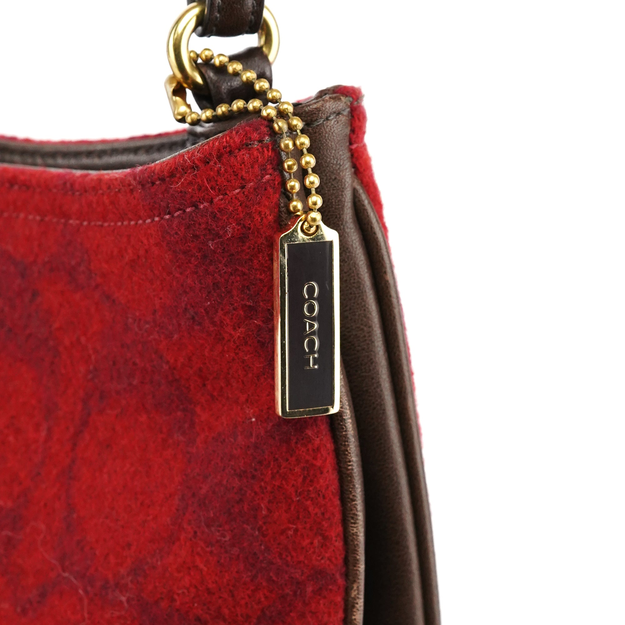 8307 Red Signature Monogram Wool Shoulder Bag