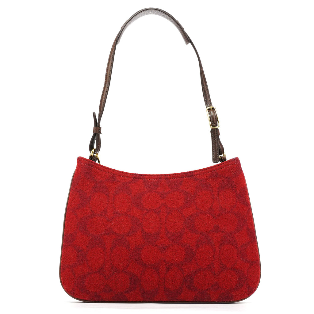 8307 Red Signature Monogram Wool Shoulder Bag