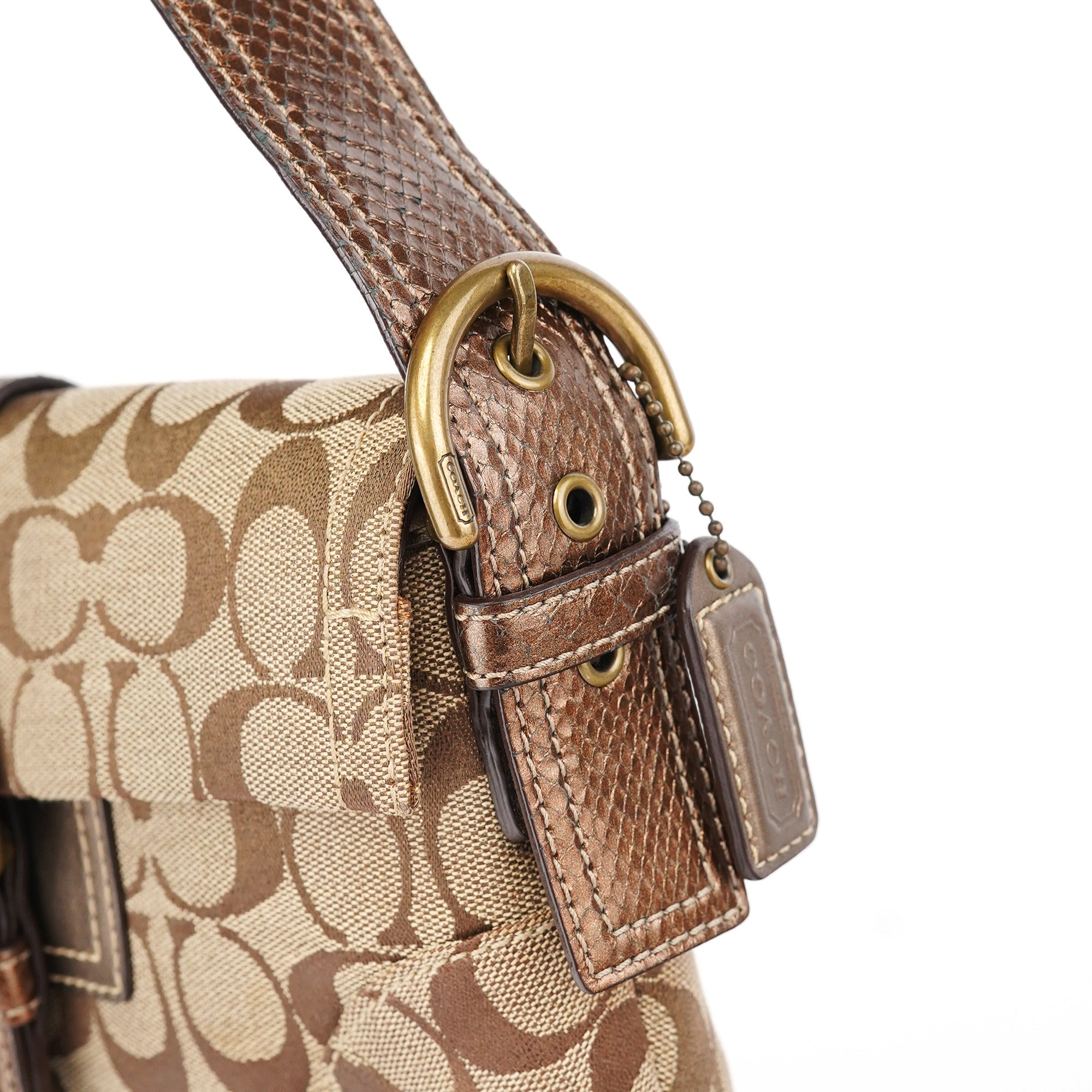 8K38 Beige Snakeskin Embossed Soho Bag