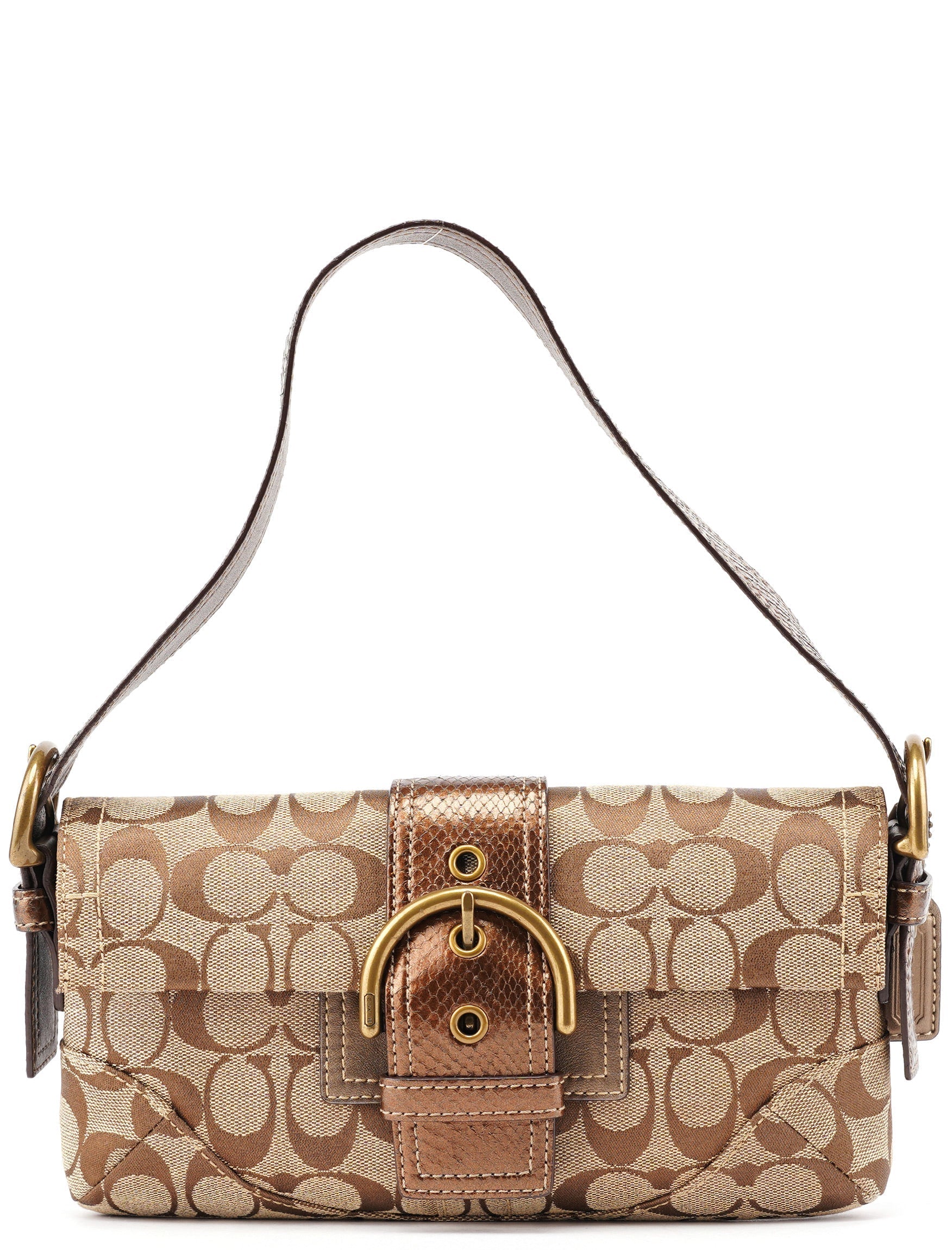 8K38 Beige Snakeskin Embossed Soho Bag