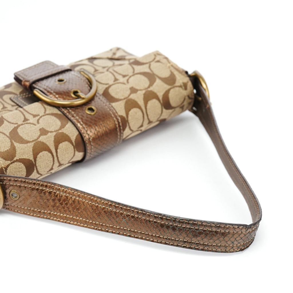 8K38 Beige Snakeskin Embossed Soho Bag